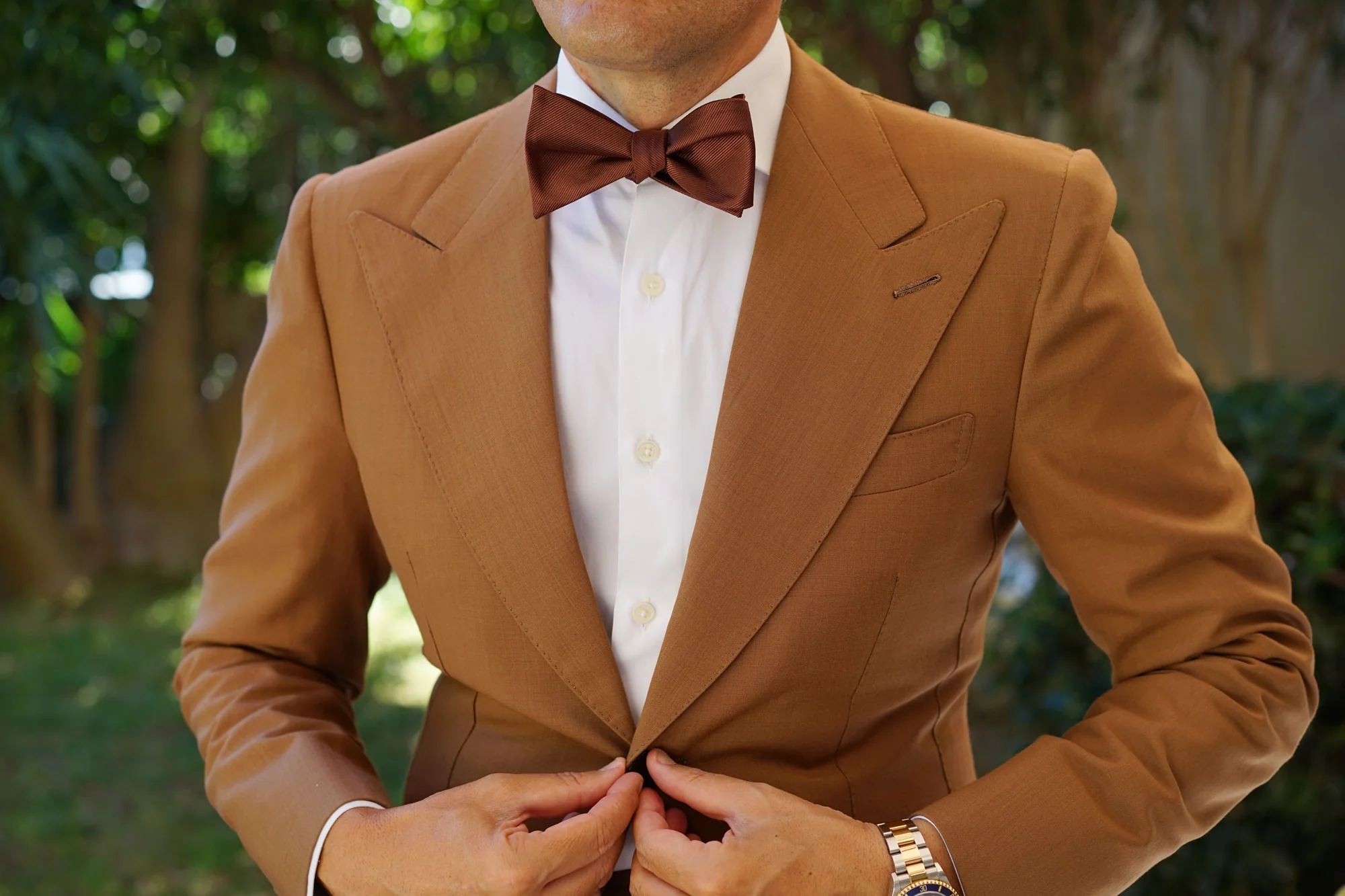 Chocolate Brown Twill Self Bow Tie - Image 4
