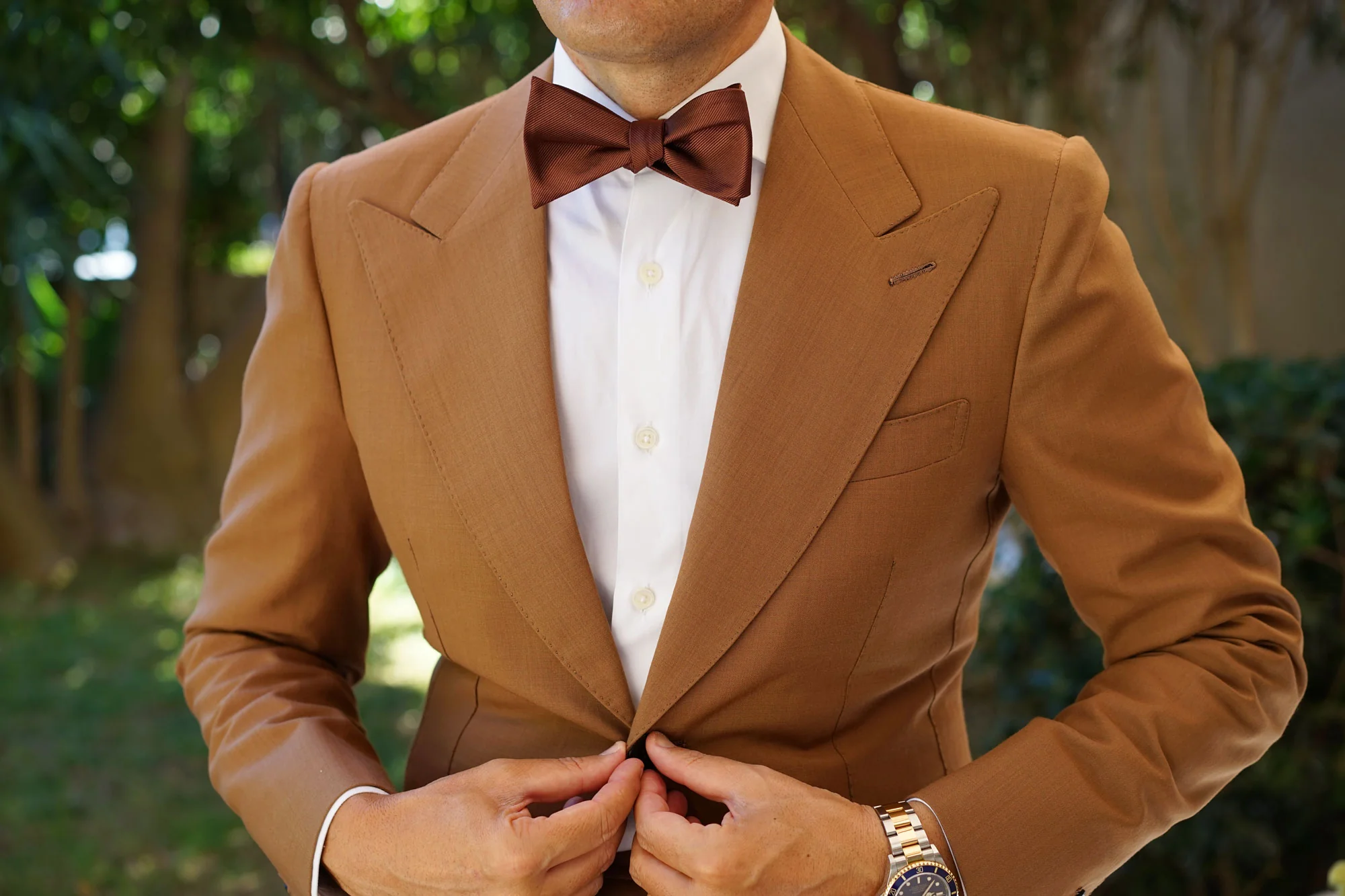 Chocolate Brown Twill Self Bow Tie - Image 8
