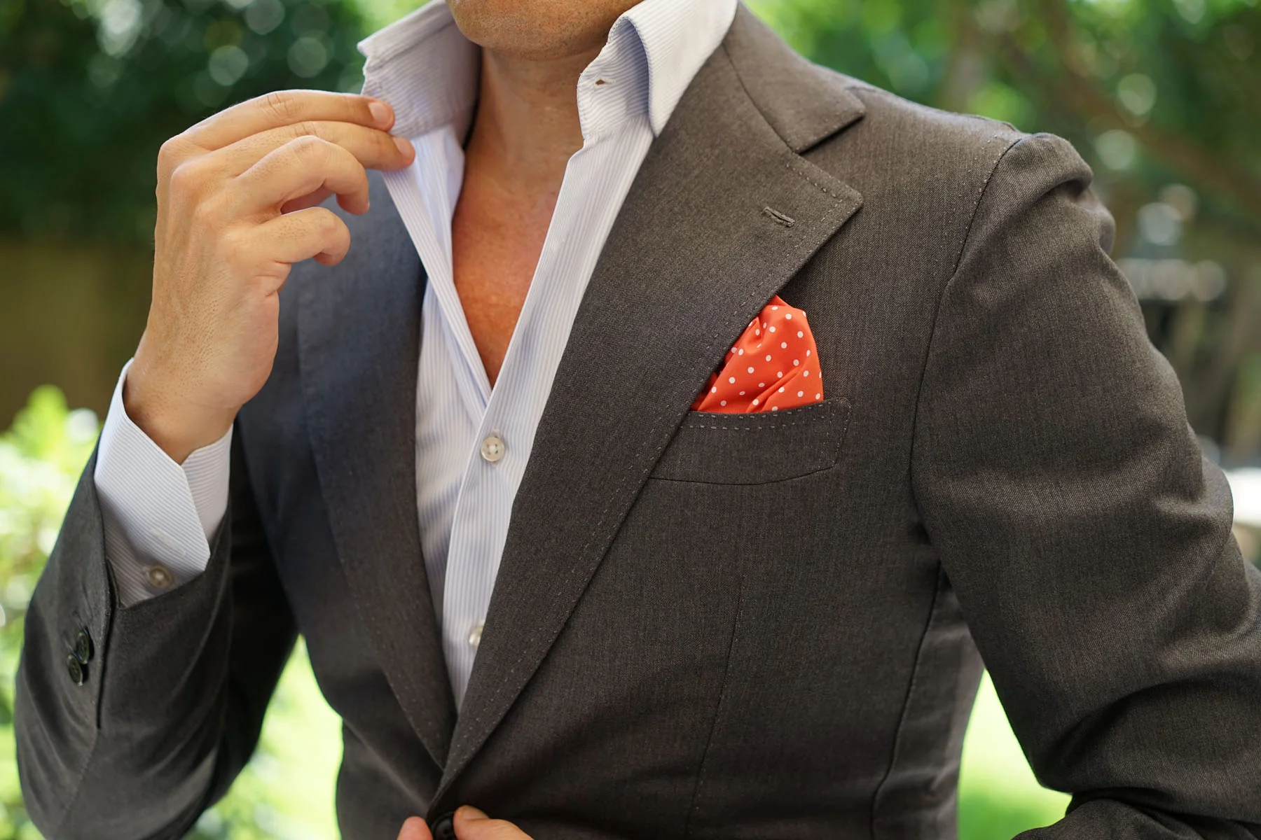 Cinnabar Red with White Polka Dots Cotton Pocket Square - Image 7