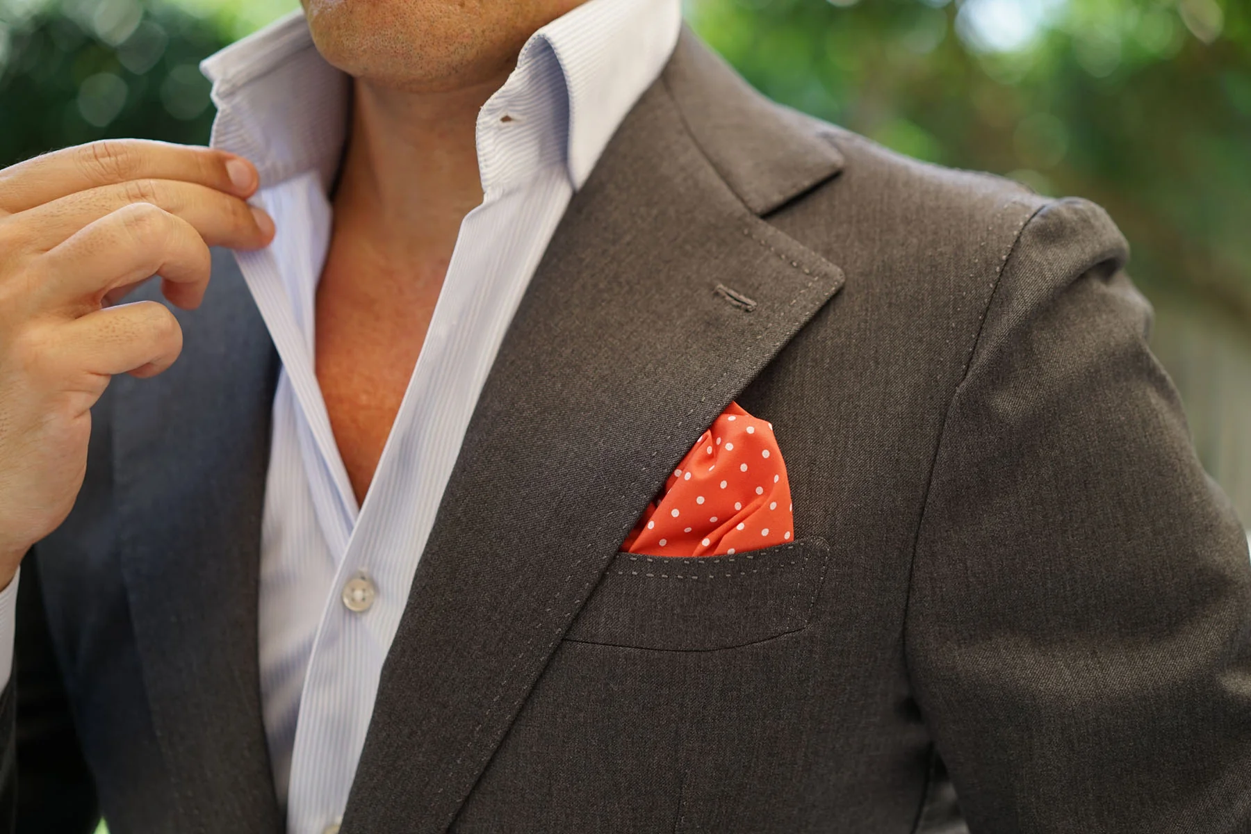 Cinnabar Red with White Polka Dots Cotton Pocket Square - Image 9