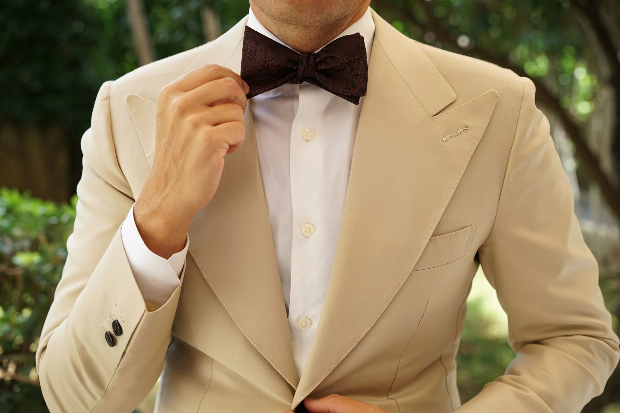 Cinnamon Brown Paisley Self Bow Tie - Image 7
