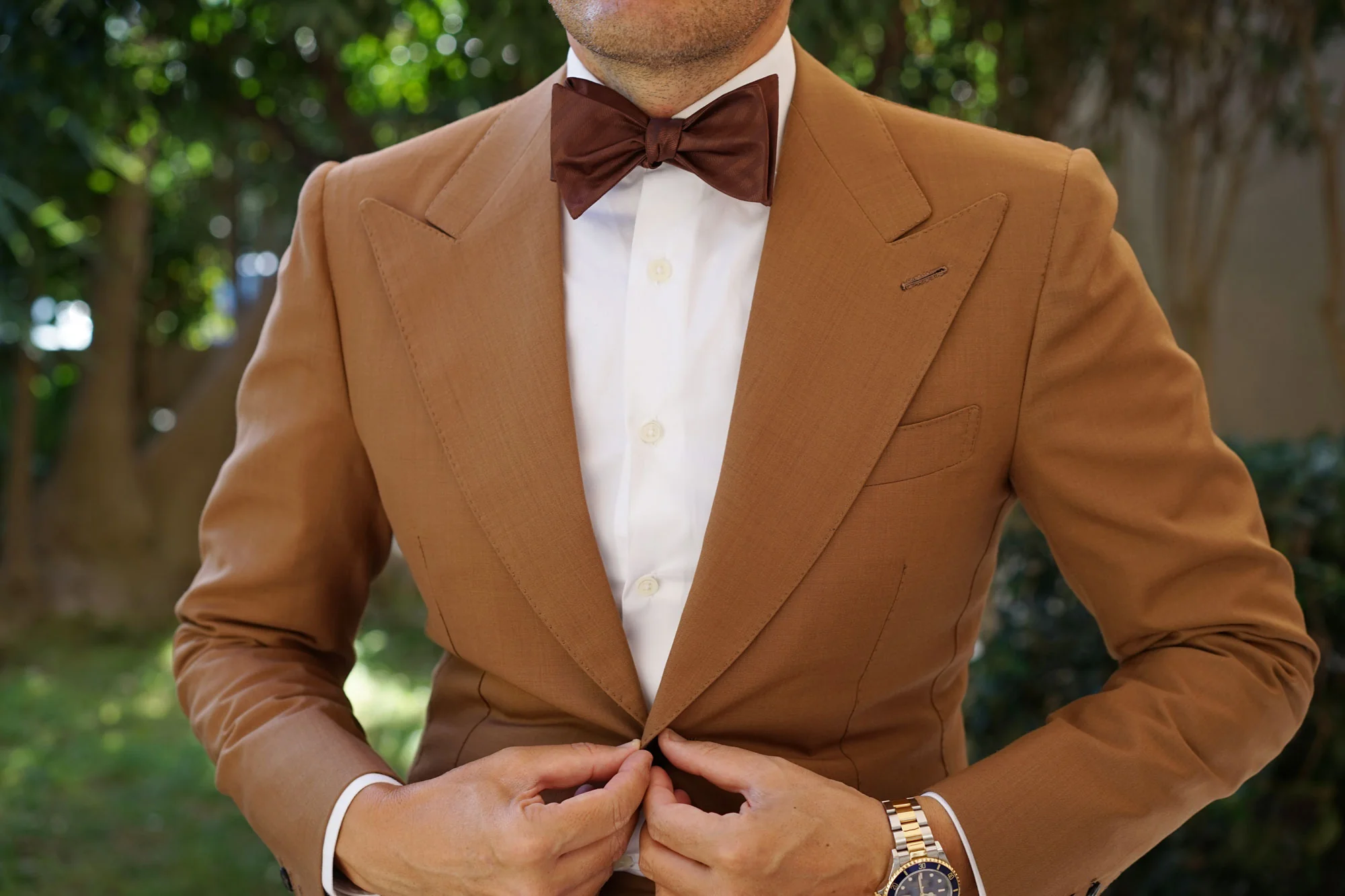 Cinnamon Brown Striped Self Bow Tie - Image 4