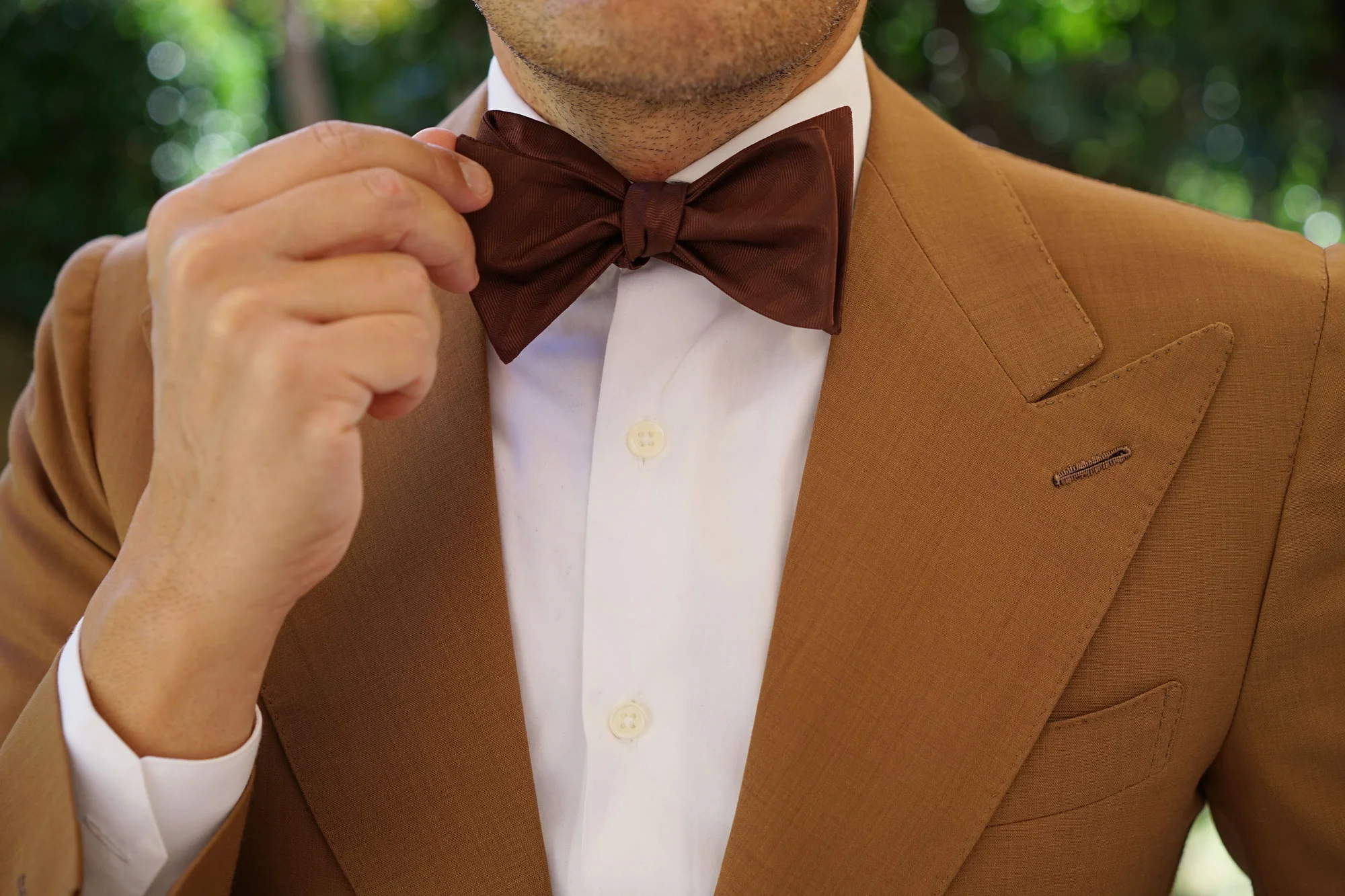 Cinnamon Brown Striped Self Bow Tie - Image 6