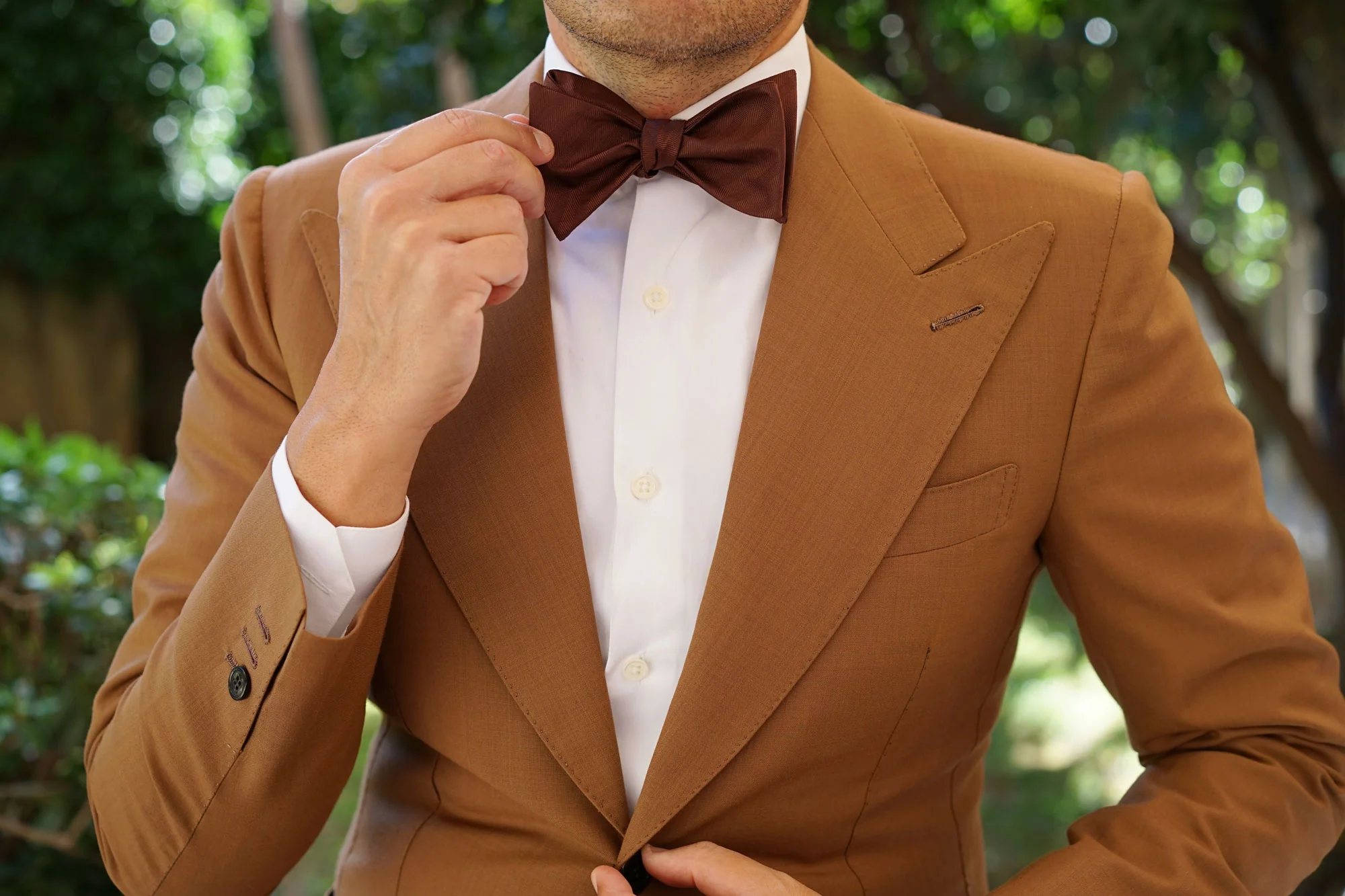 Cinnamon Brown Striped Self Bow Tie - Image 7