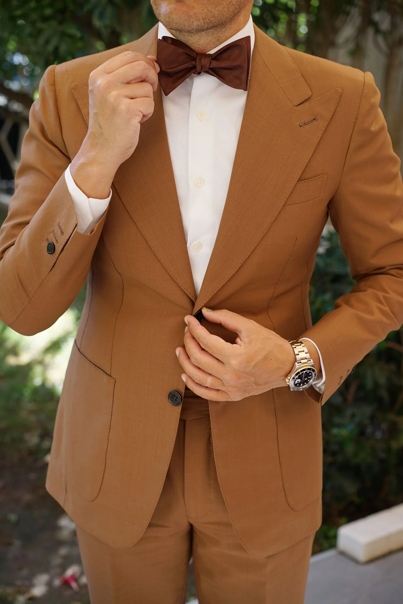 Cinnamon Brown Striped Self Bow Tie - Image 8