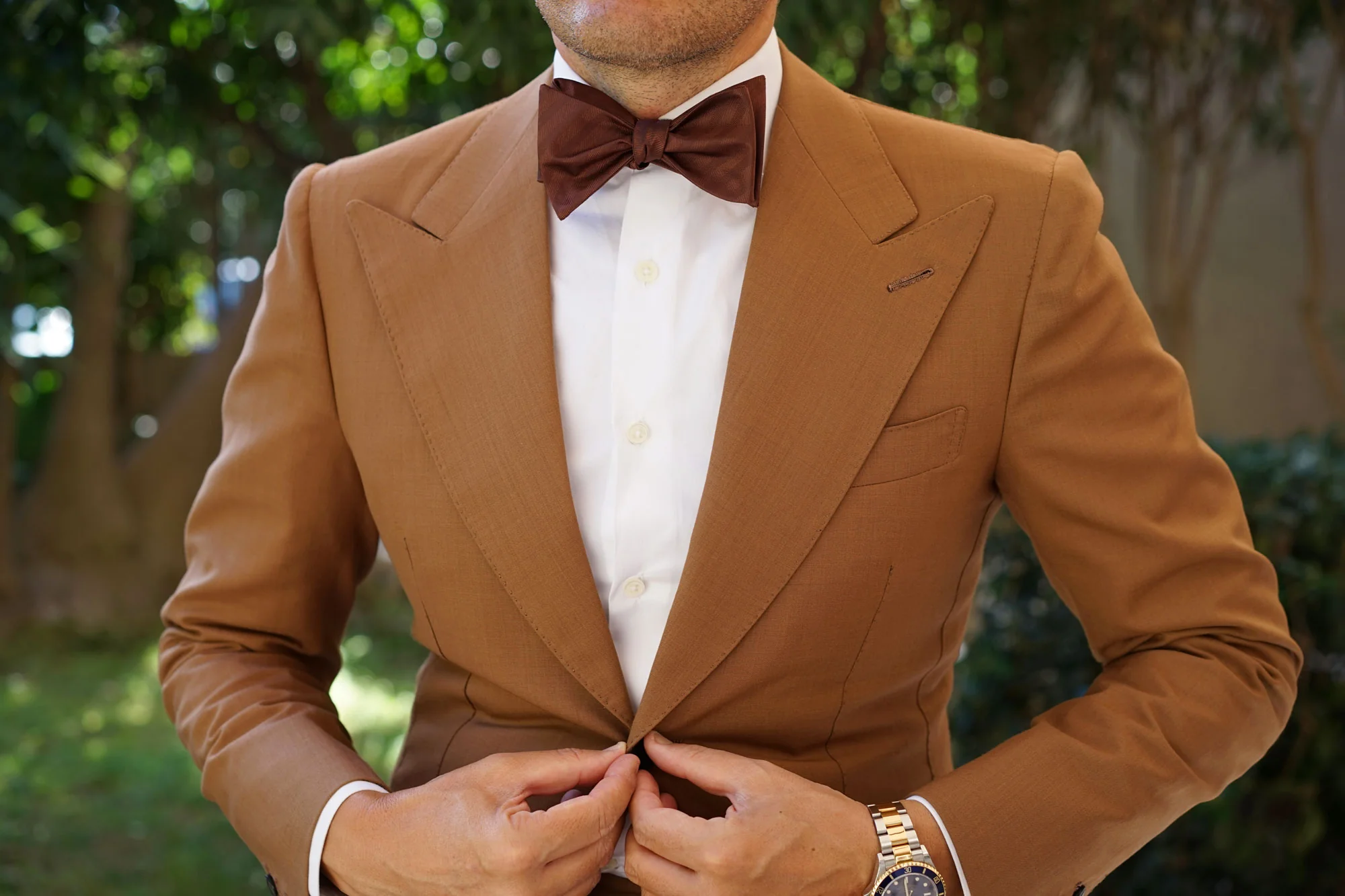 Cinnamon Brown Striped Self Bow Tie - Image 9