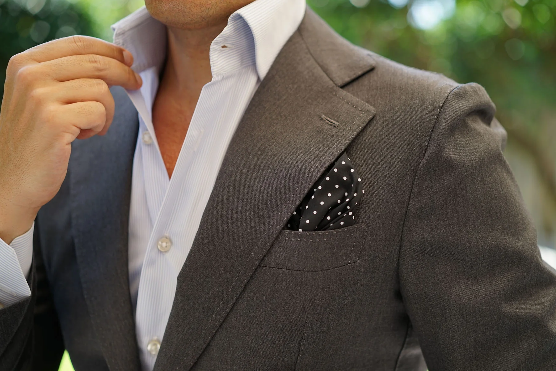 Coal Black with White Polka Dots Pocket Square - Image 8