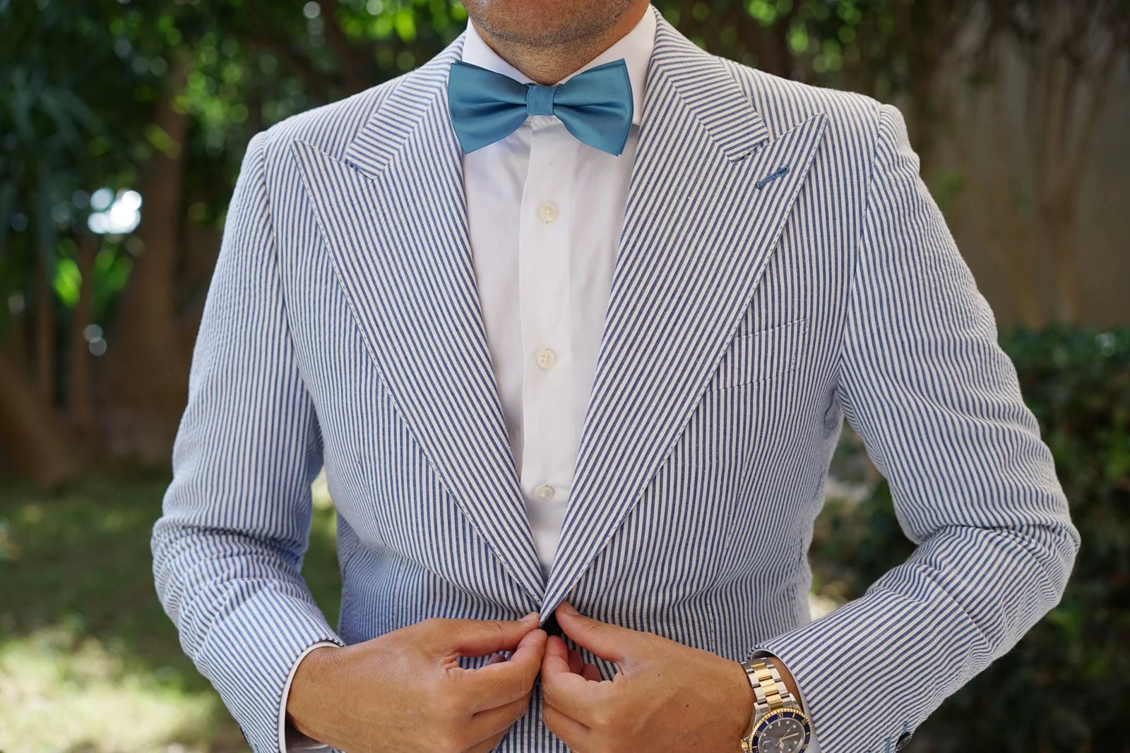 Coastal Blue Satin Bow Tie - Image 3