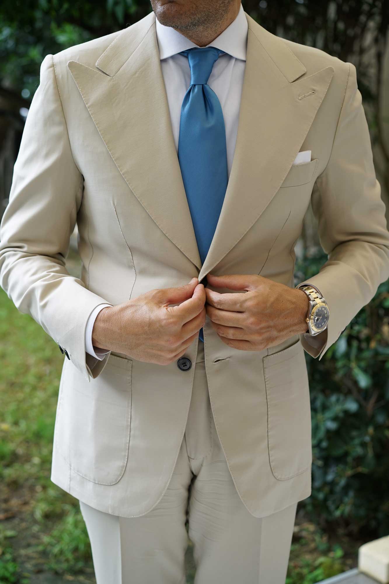 Coastal Blue Satin Necktie - Image 5