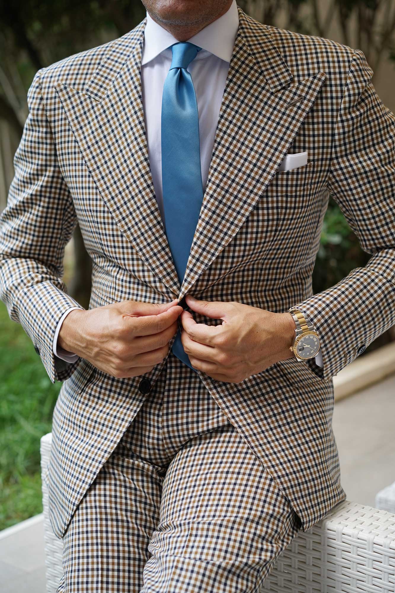 Coastal Blue Satin Skinny Tie - Image 7