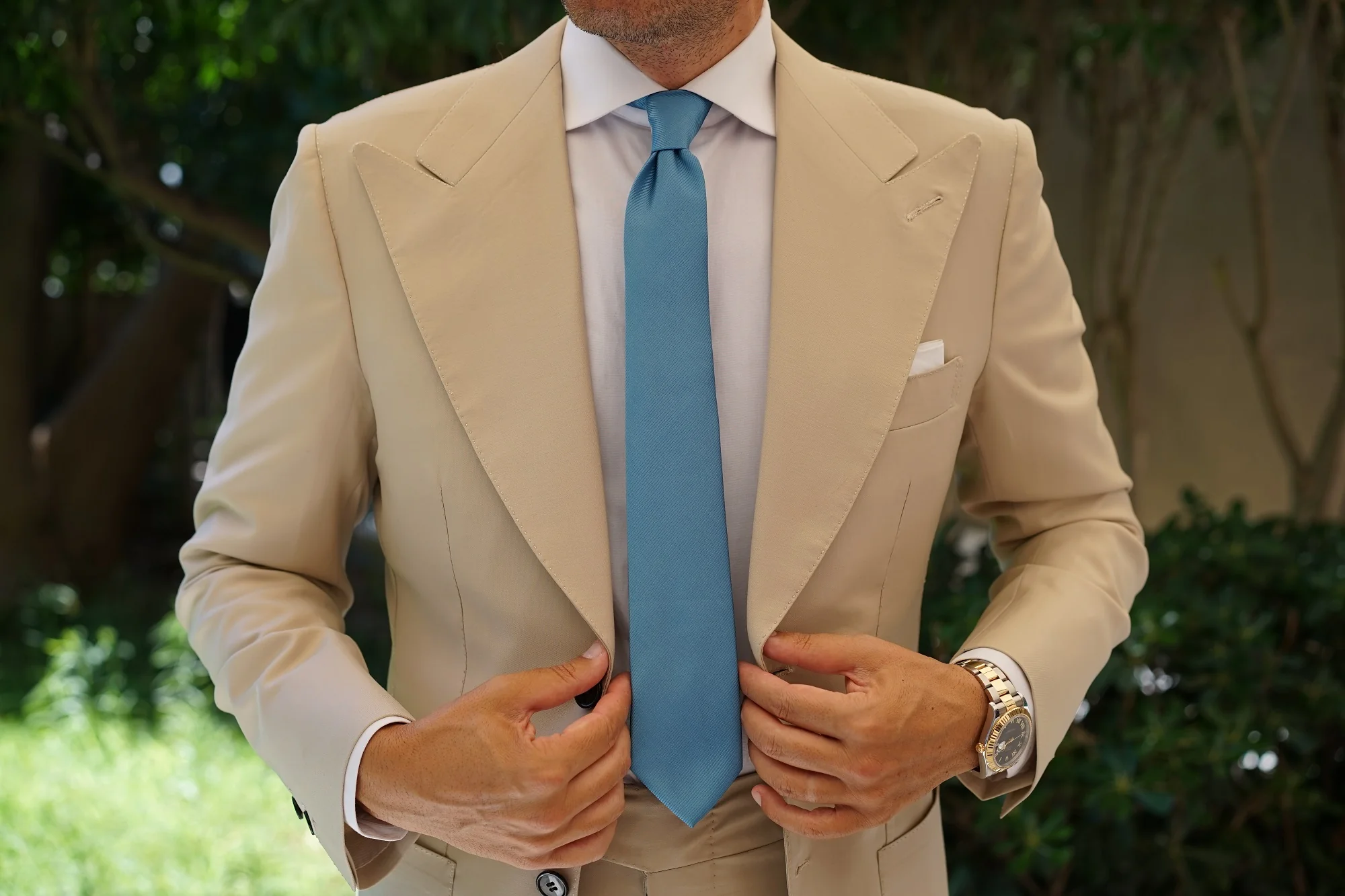 Coastal Blue Twill Skinny Tie - Image 6