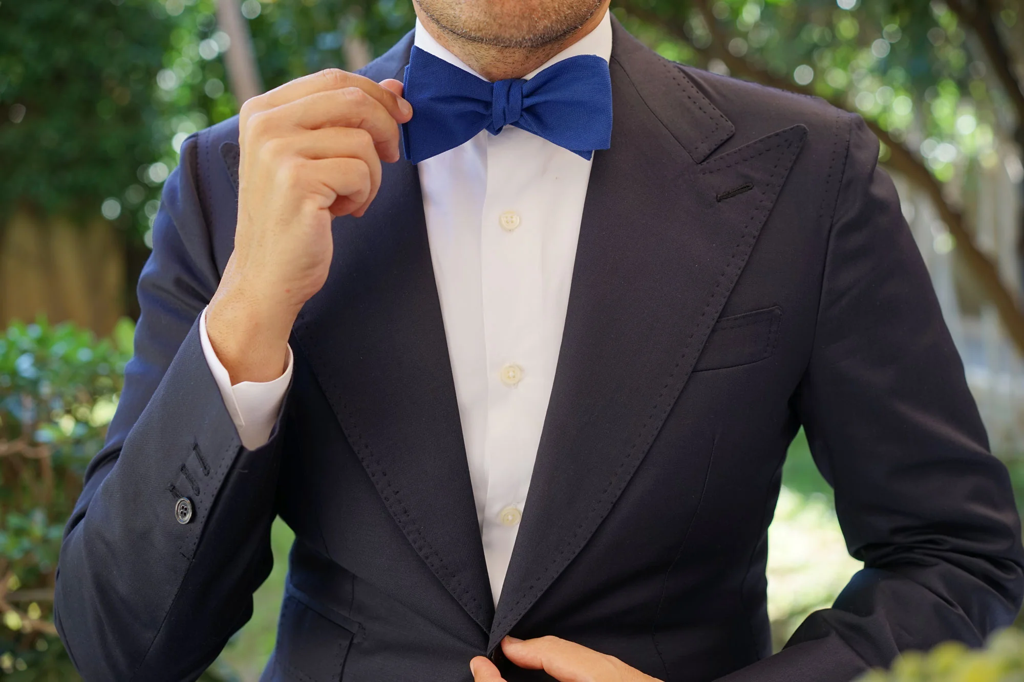 Cobalt Blue Linen Self Bow Tie - Image 10