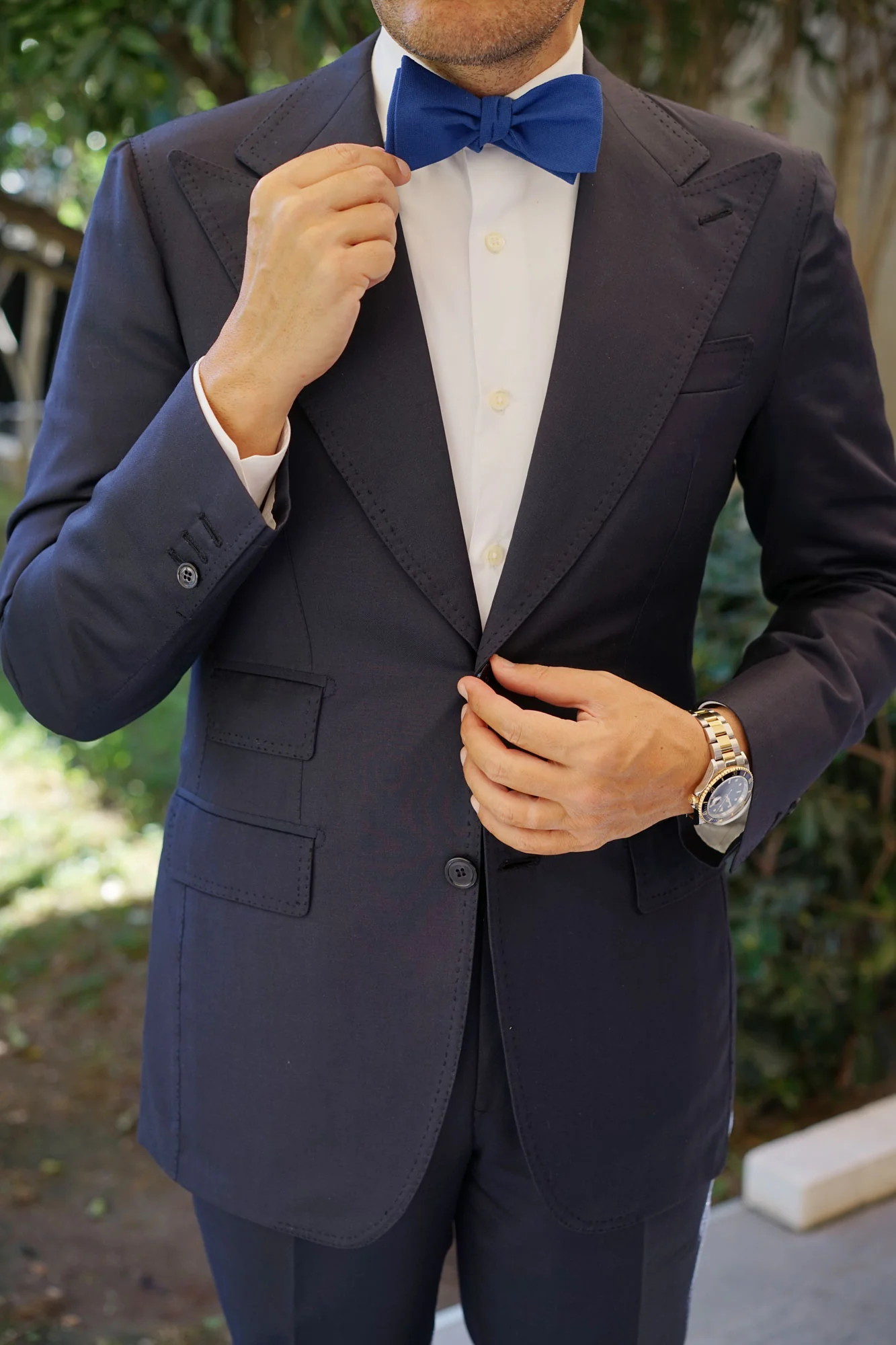 Cobalt Blue Linen Self Bow Tie - Image 5
