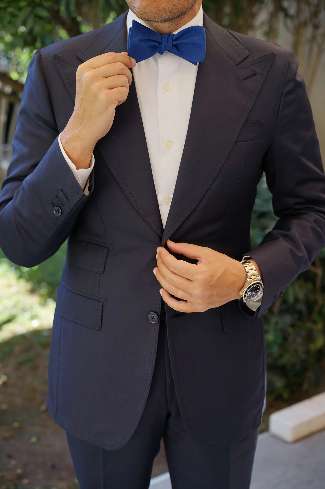 Cobalt Blue Linen Self Bow Tie - Image 8