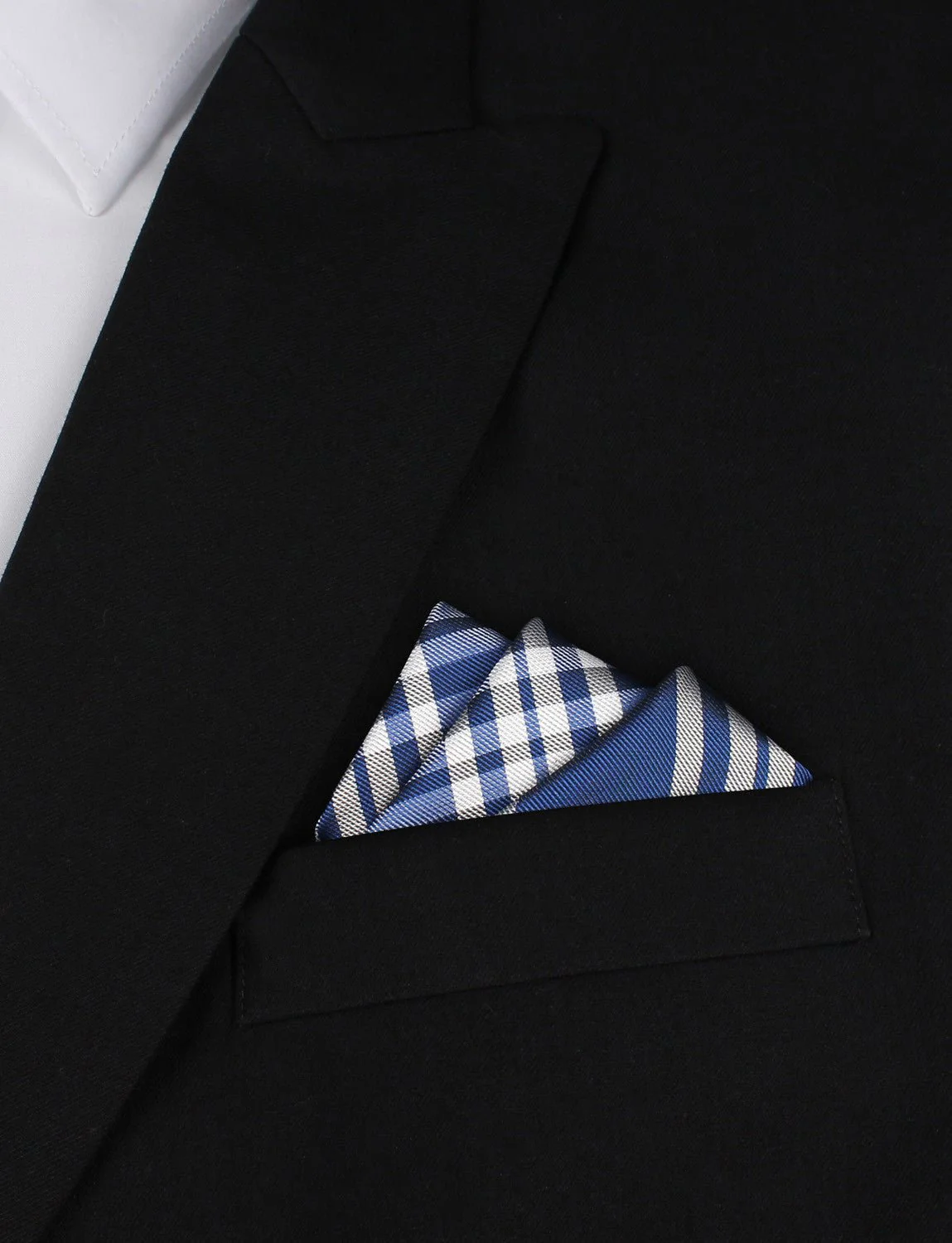 Cobalt Blue with White Stripes Pocket Square - Image 3
