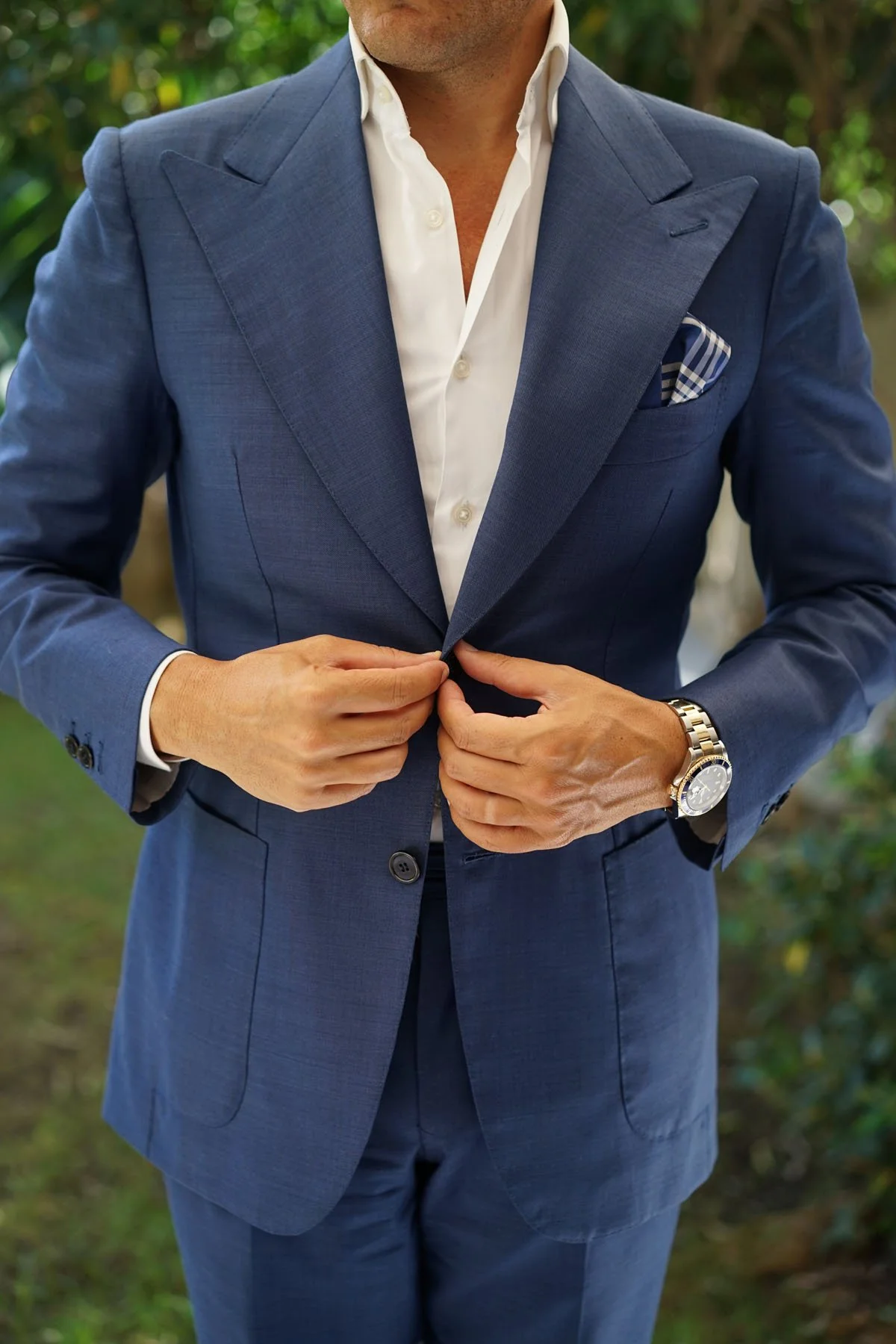 Cobalt Blue with White Stripes Pocket Square - Image 9