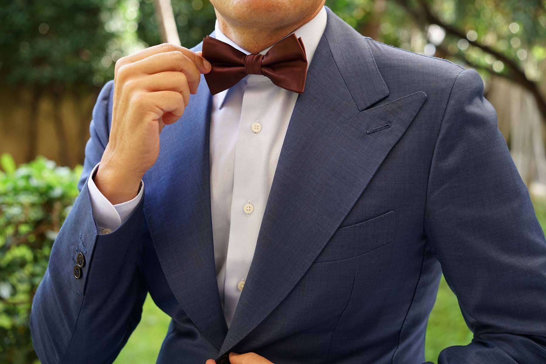 Cocoa Brown Satin Bow Tie - Image 3