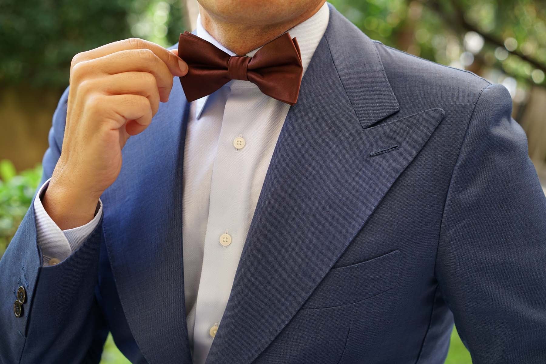 Cocoa Brown Satin Bow Tie - Image 5