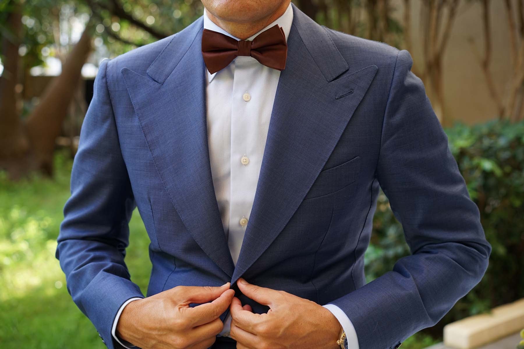 Cocoa Brown Satin Bow Tie - Image 6