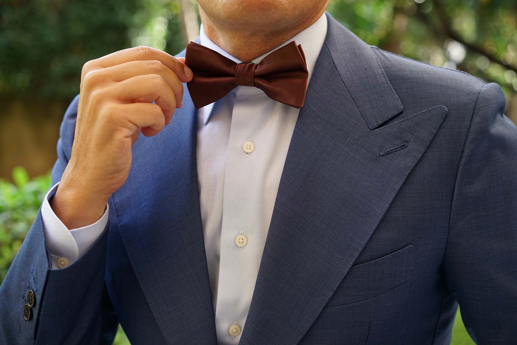 Cocoa Brown Satin Bow Tie - Image 7