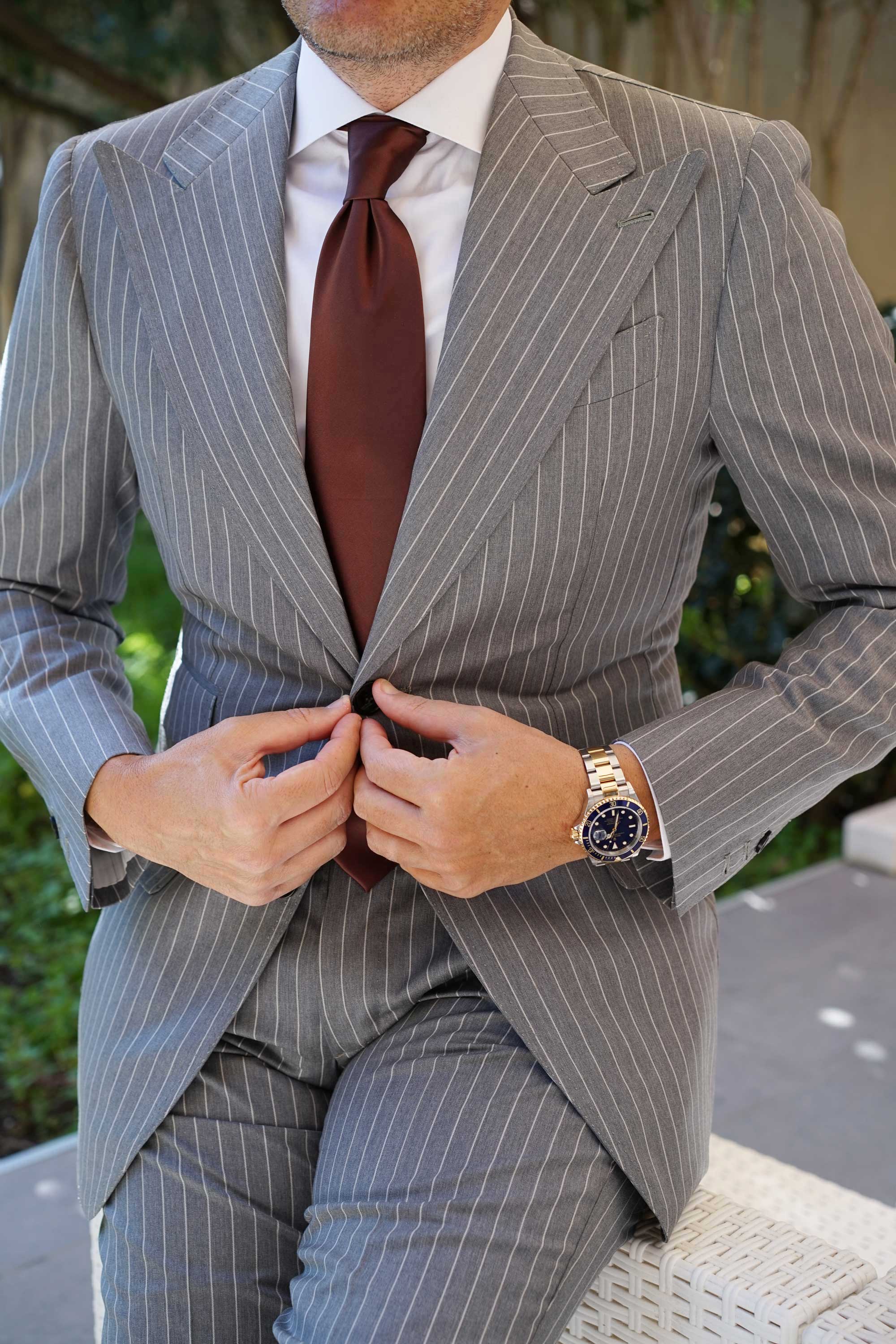 Cocoa Brown Satin Necktie - Image 8