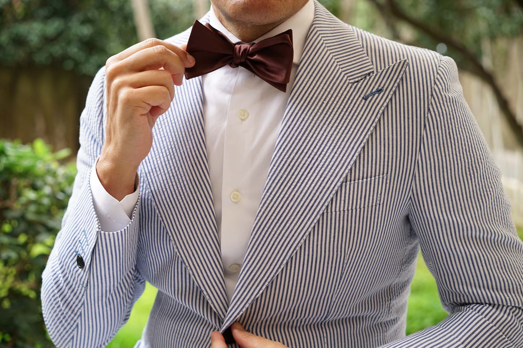 Cocoa Brown Satin Self Bow Tie - Image 6
