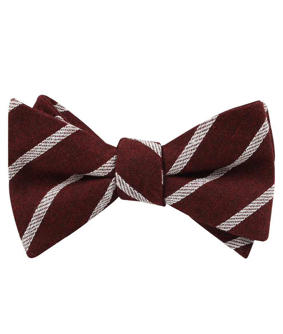 Columbus Burnt Burgundy Stripe Linen Self Bow Tie - Image 2