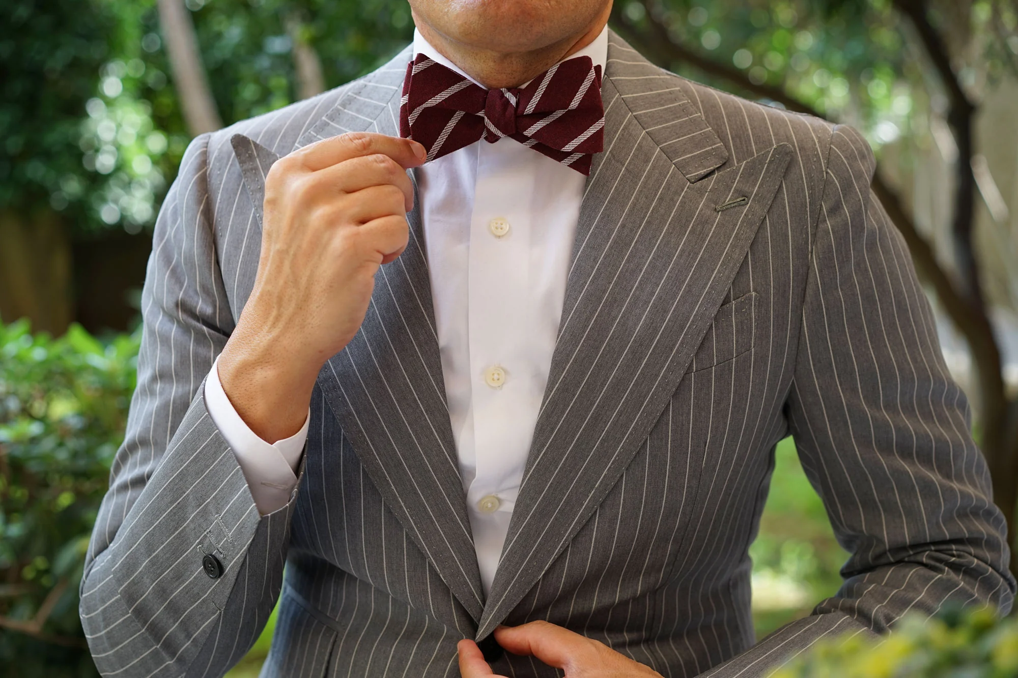 Columbus Burnt Burgundy Stripe Linen Self Bow Tie - Image 6