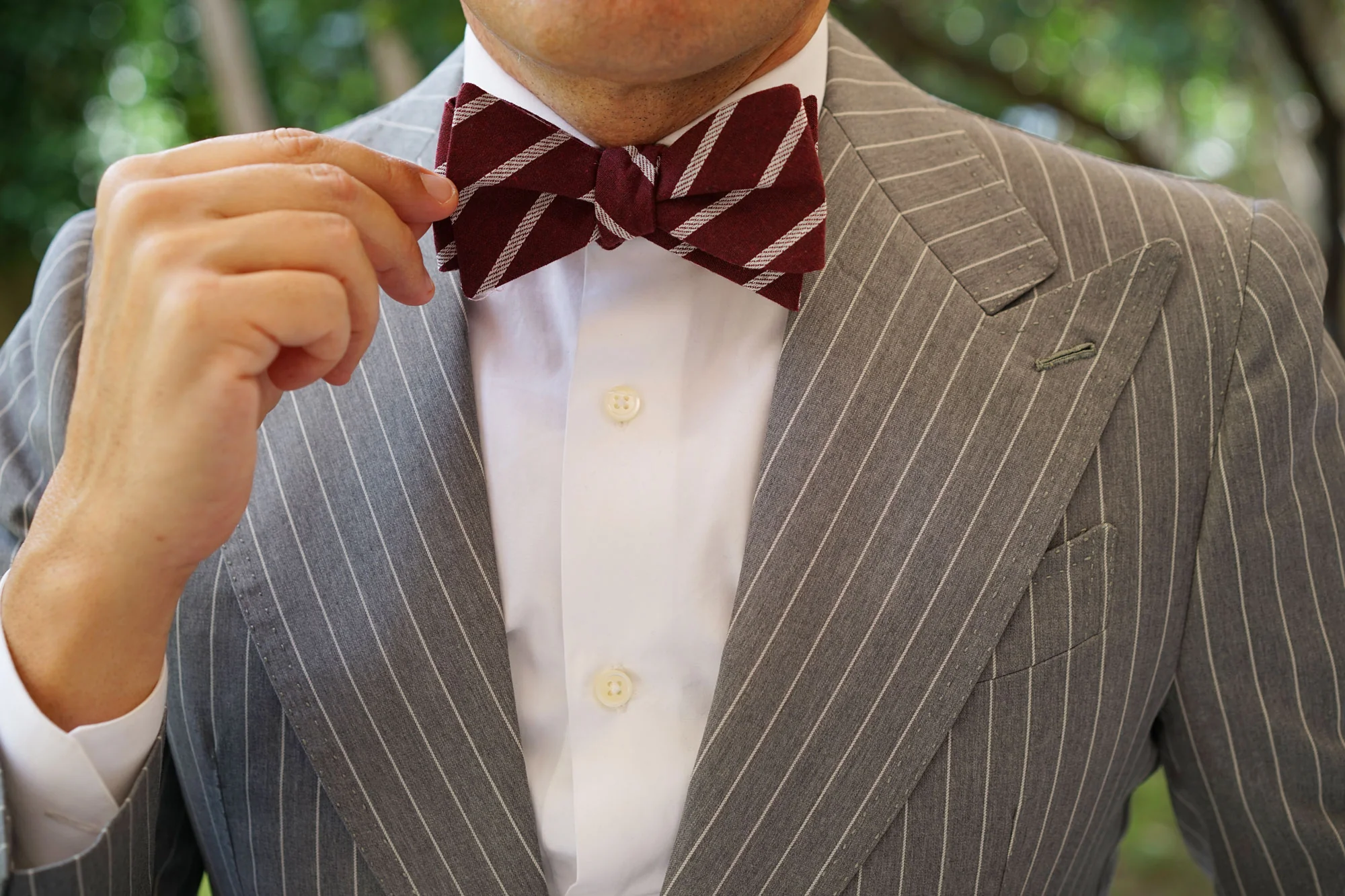 Columbus Burnt Burgundy Stripe Linen Self Bow Tie - Image 7