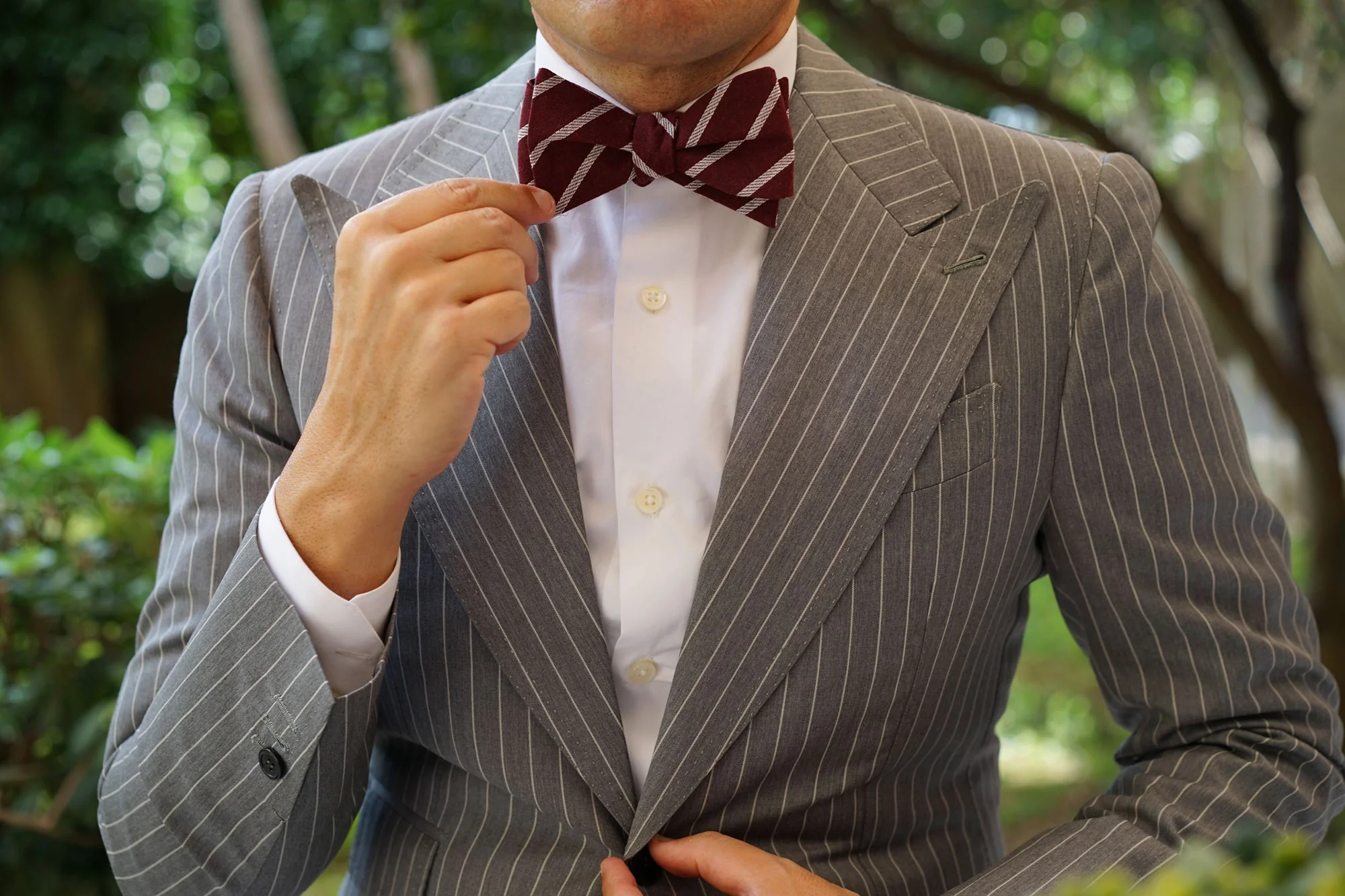 Columbus Burnt Burgundy Stripe Linen Self Bow Tie - Image 9