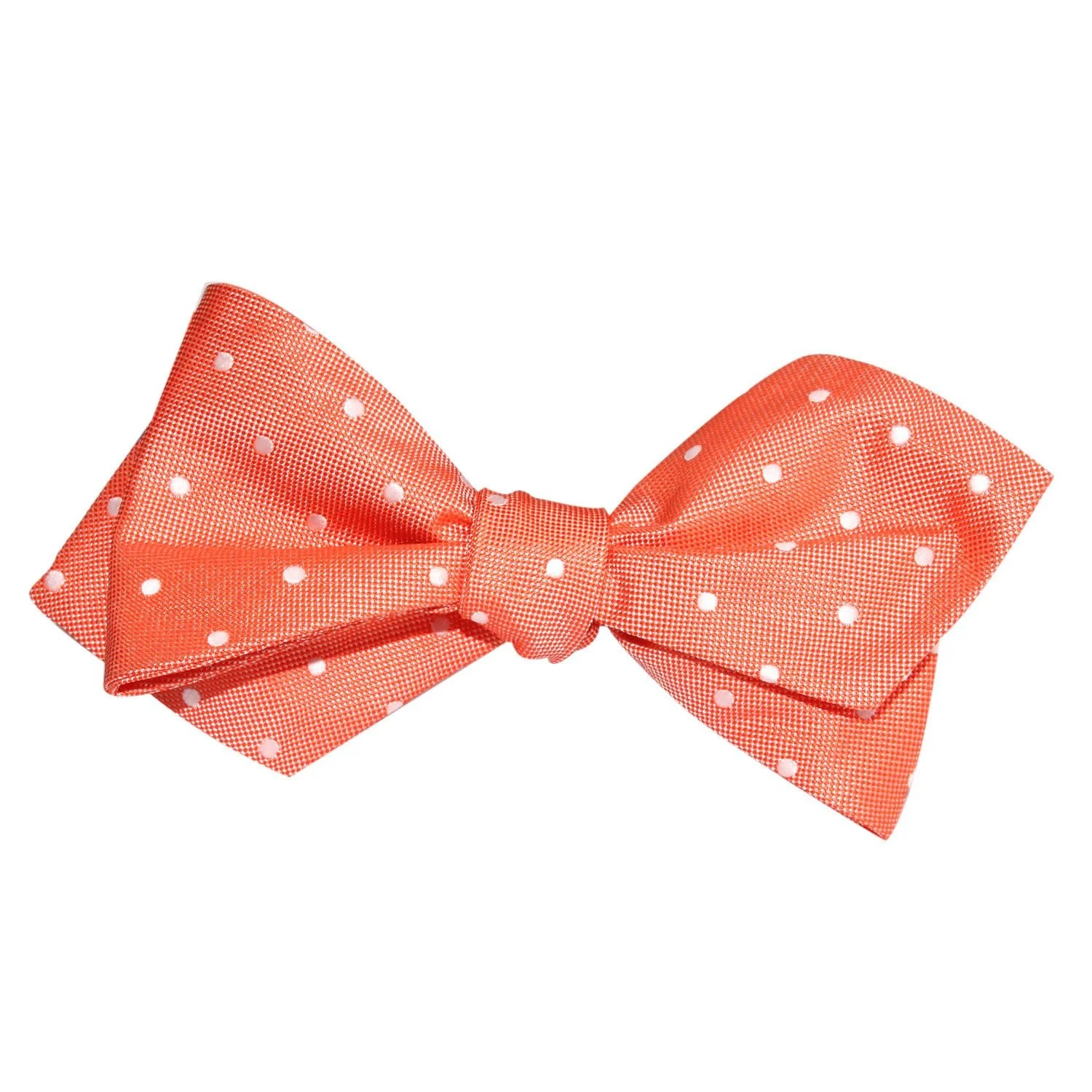 Coral Orange with White Polka Dots Self Tie Diamond Tip Bow Tie - Image 4