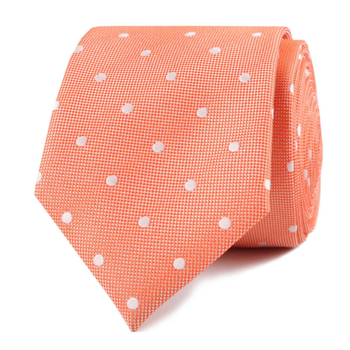 Coral Orange with White Polka Dots Skinny Tie - Image 2