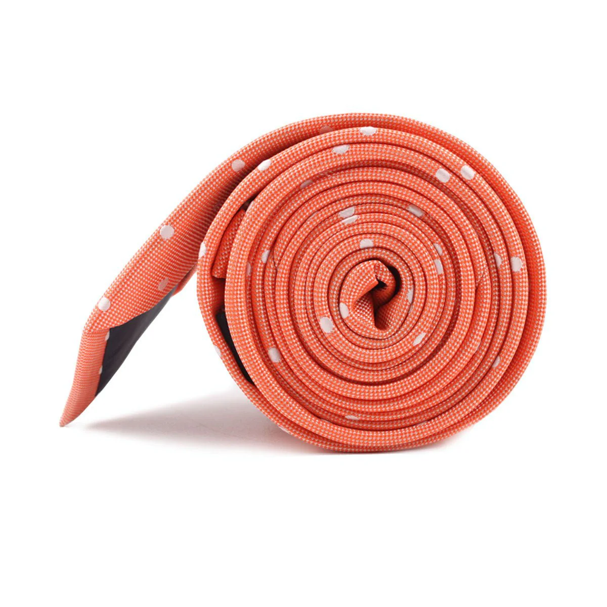 Coral Orange with White Polka Dots Skinny Tie - Image 3