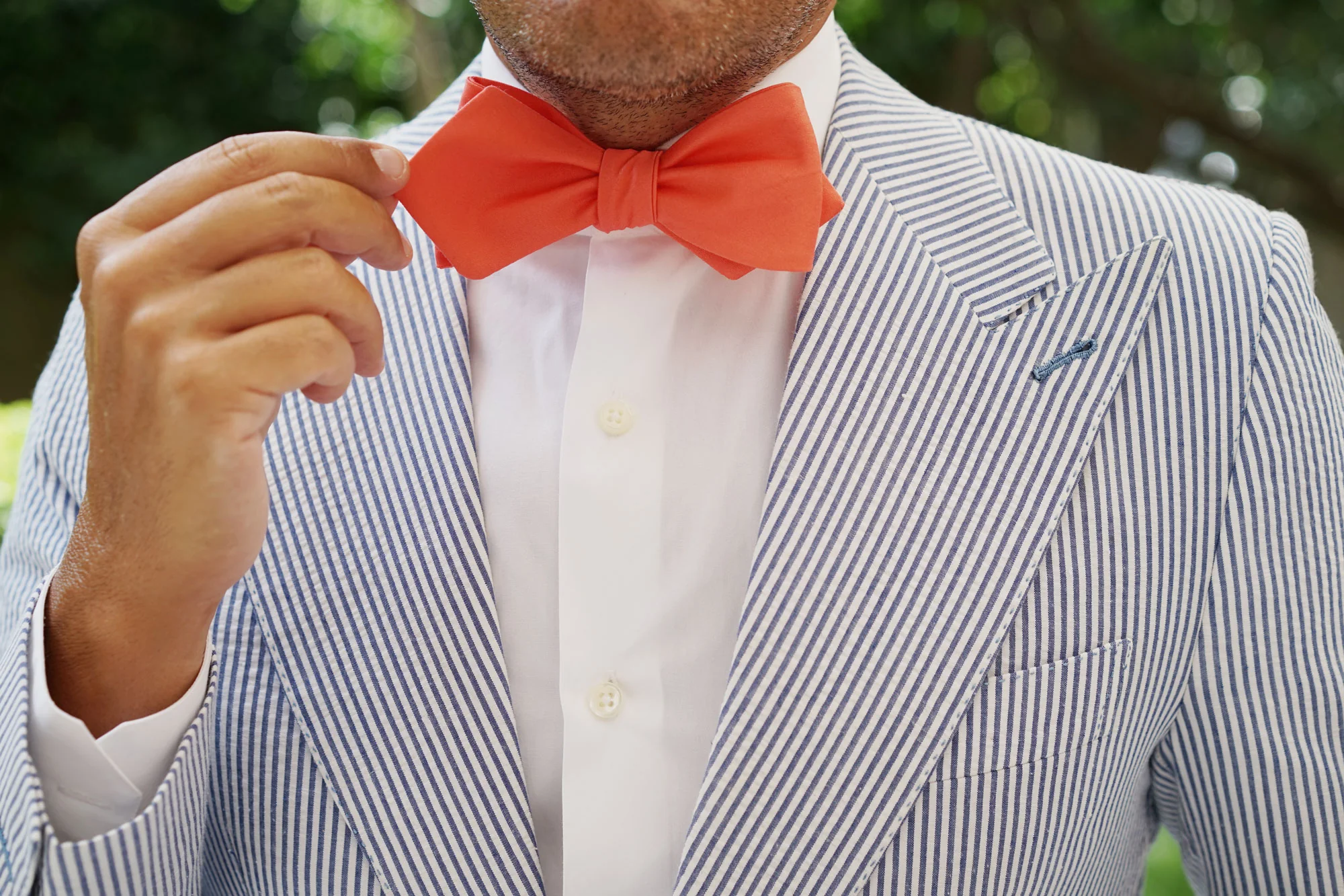 Coral Pink Cotton Self Tie Diamond Tip Bow Tie - Image 9