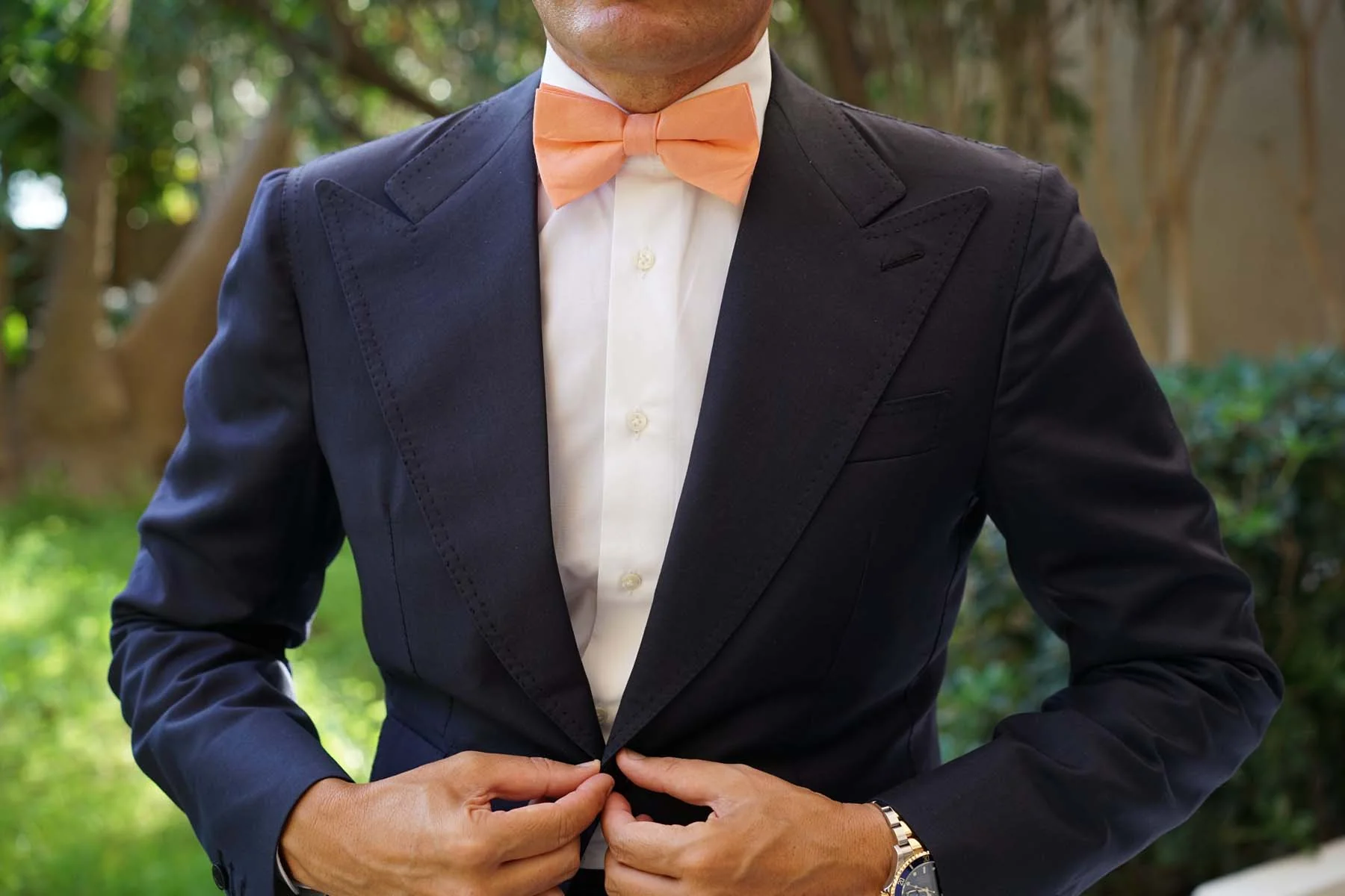 Coral Pink Linen Bow Tie - Image 6
