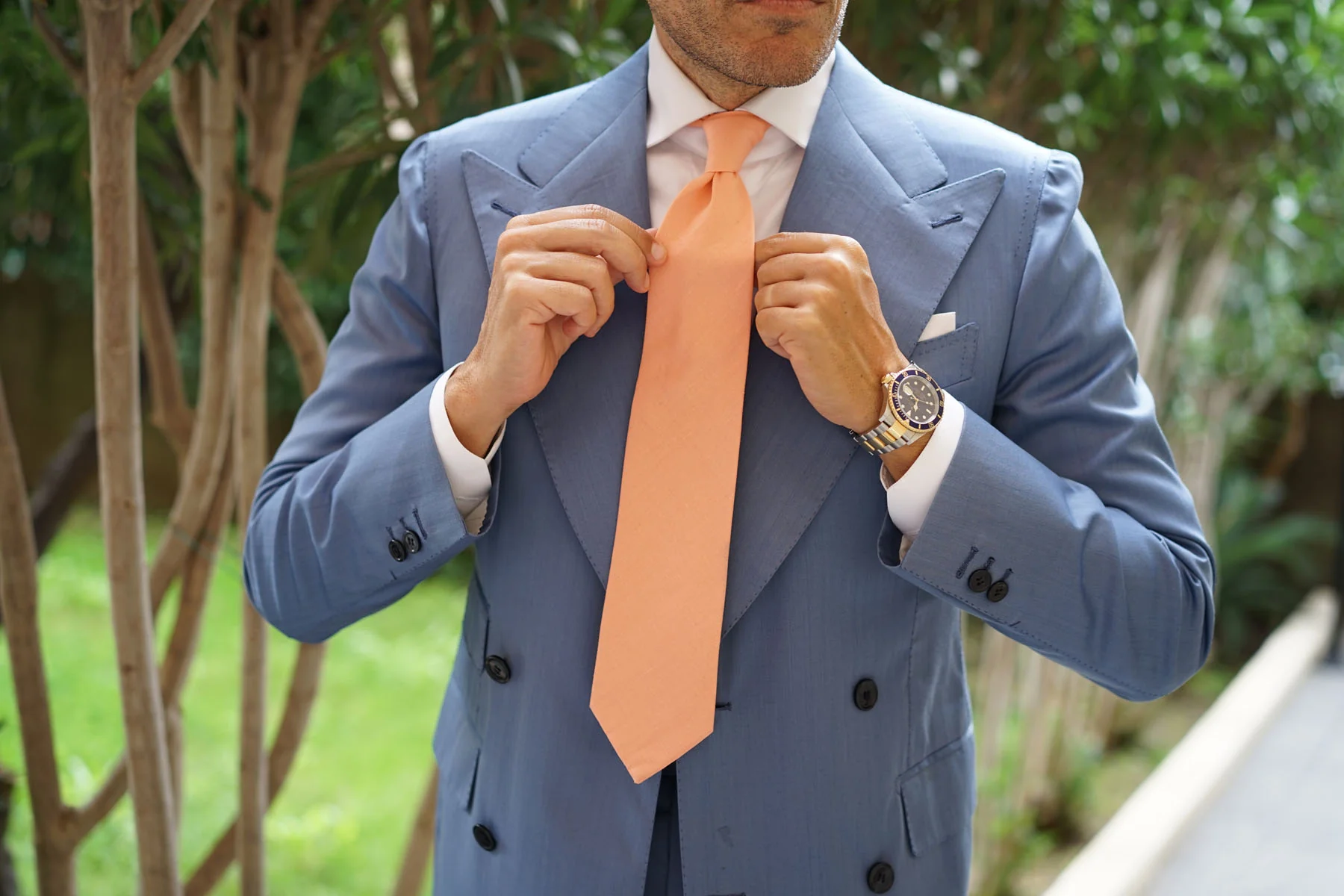 Coral Pink Linen Necktie - Image 5
