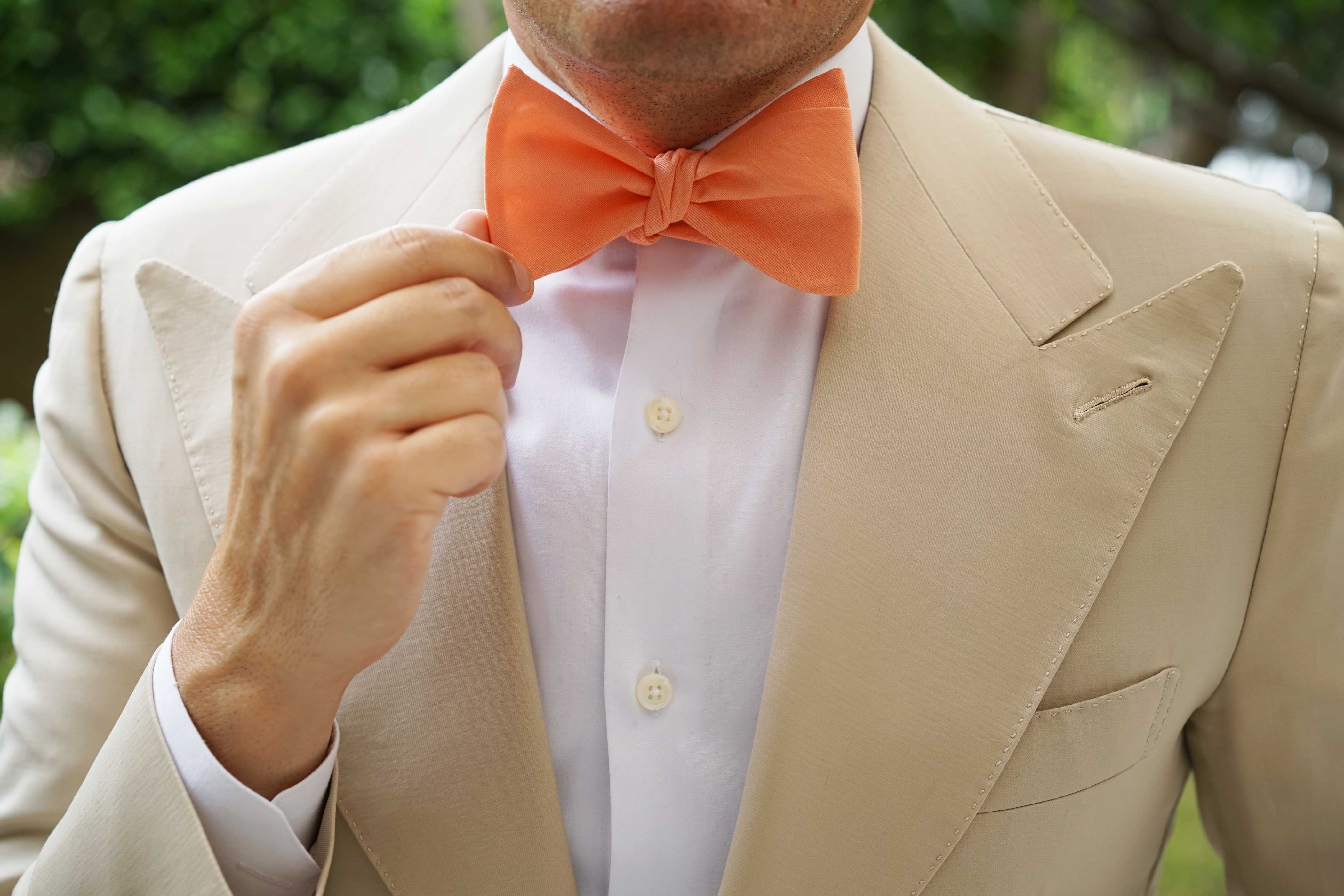 Coral Pink Linen Self Tie Bow Tie - Image 7