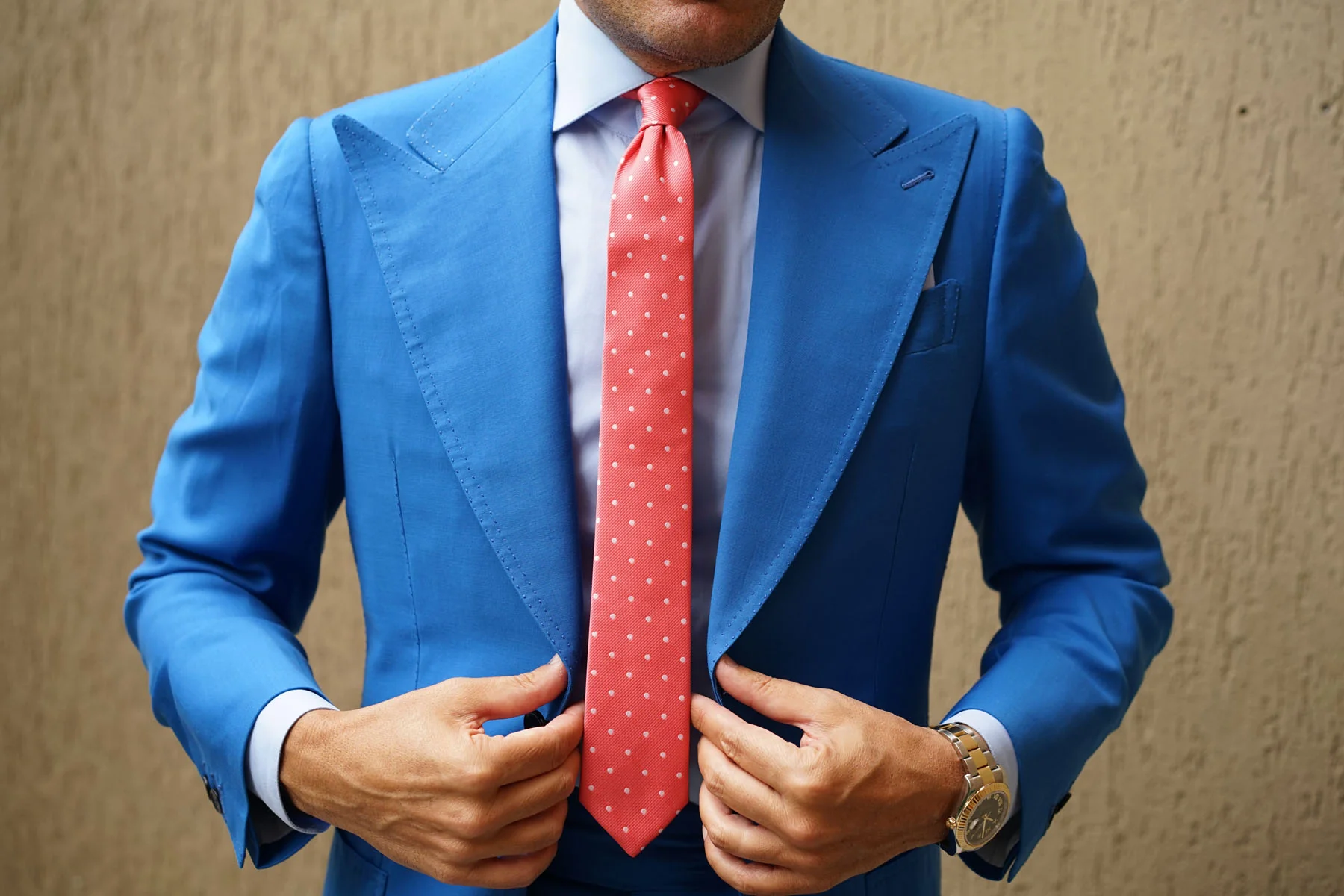 Coral Pink with White Polka Dots Skinny Tie - Image 7