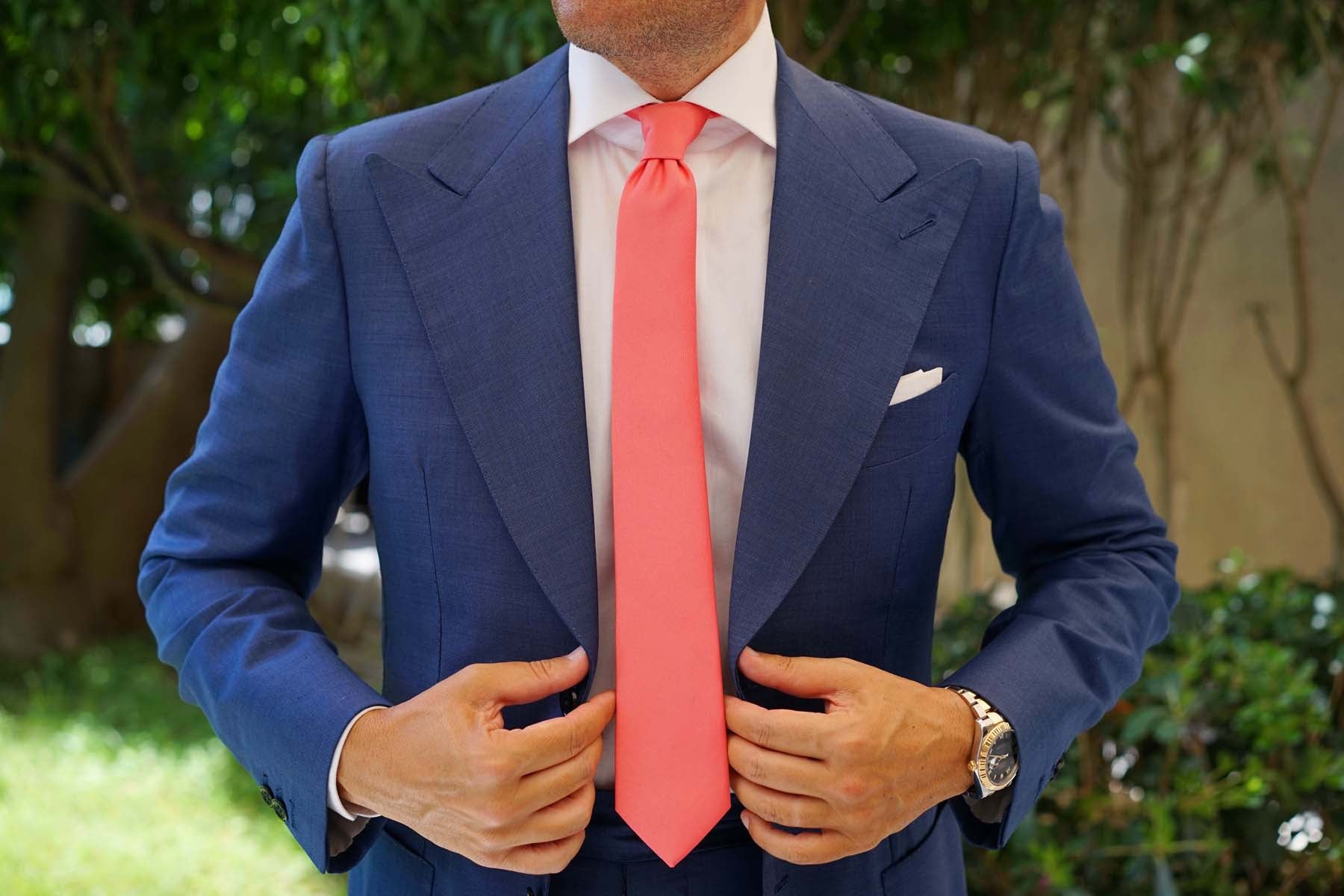 Coral Reef Satin Skinny Tie - Image 4