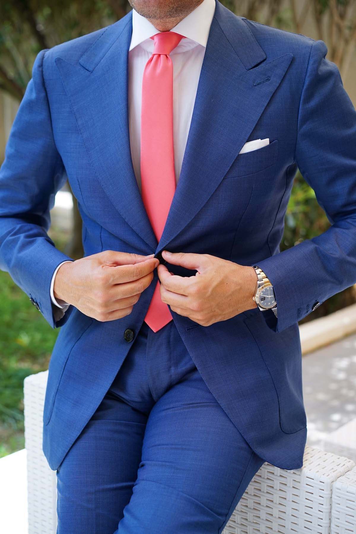 Coral Reef Satin Skinny Tie - Image 7