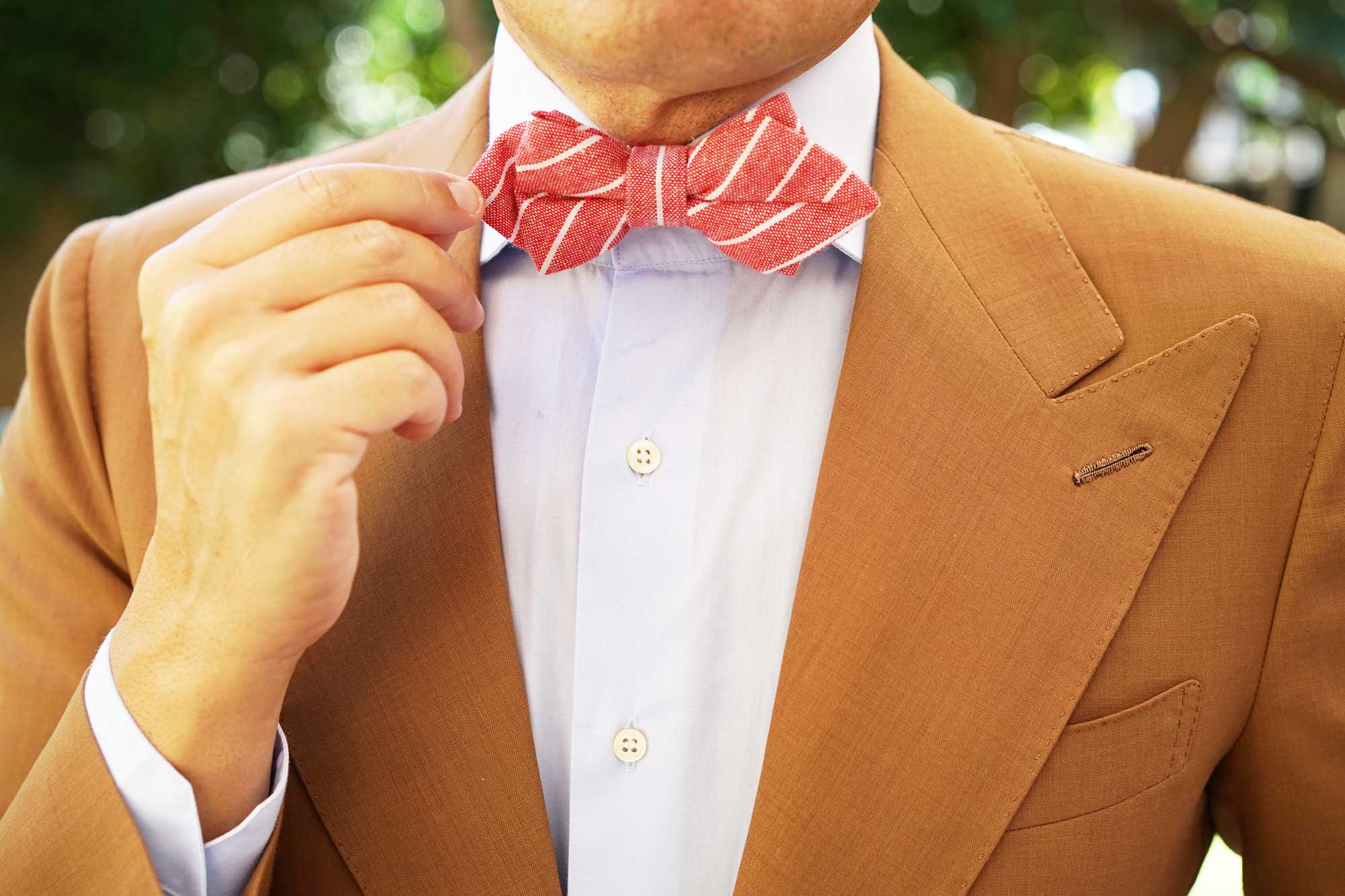 Crimson Red Linen Pinstripe Diamond Bow Tie - Image 6