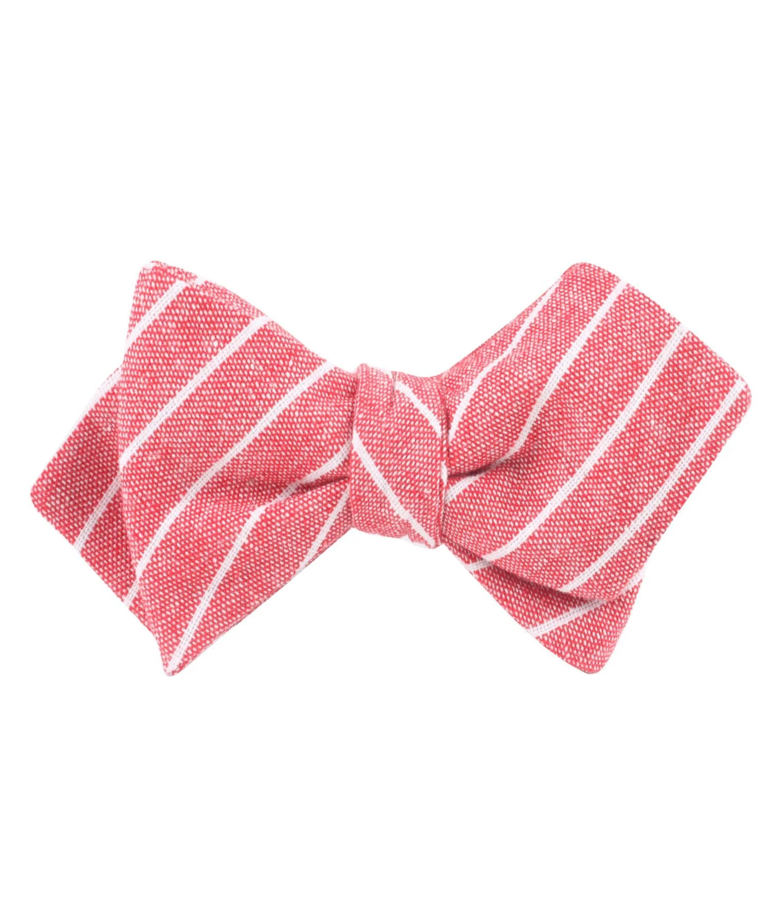 Crimson Red Linen Pinstripe Diamond Self Bow Tie - Image 2