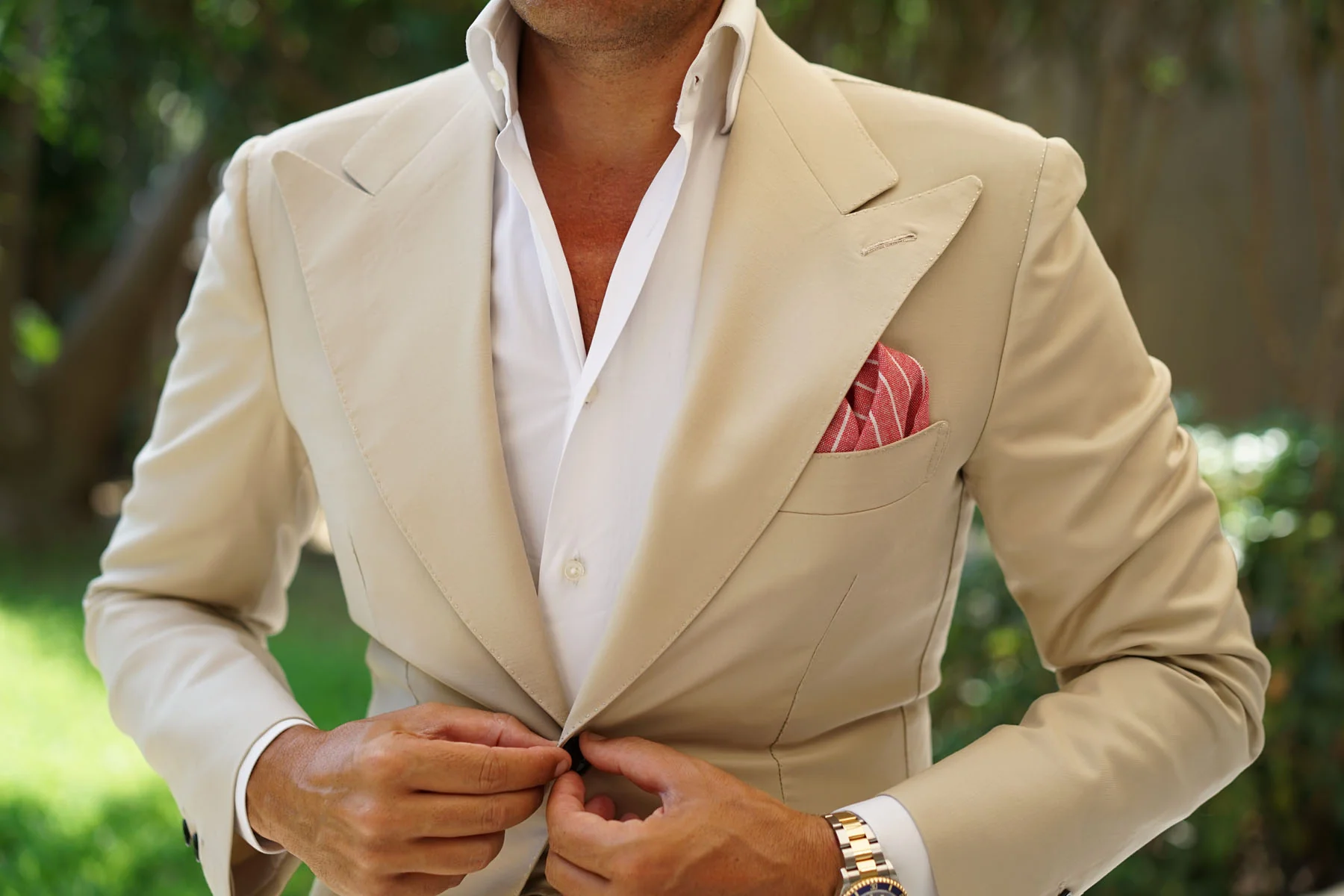 Crimson Red Linen Pinstripe Pocket Square - Image 3