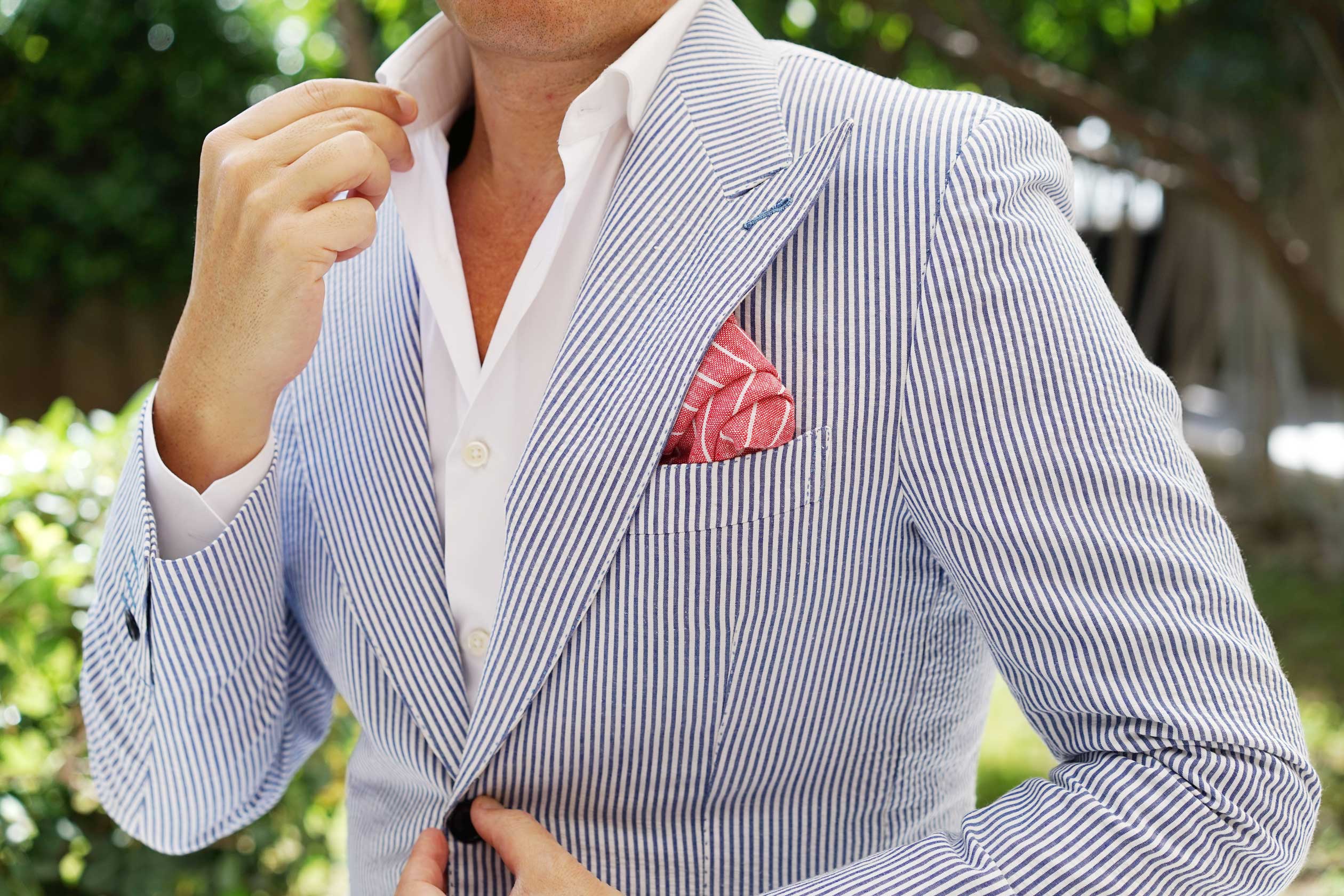 Crimson Red Linen Pinstripe Pocket Square - Image 5
