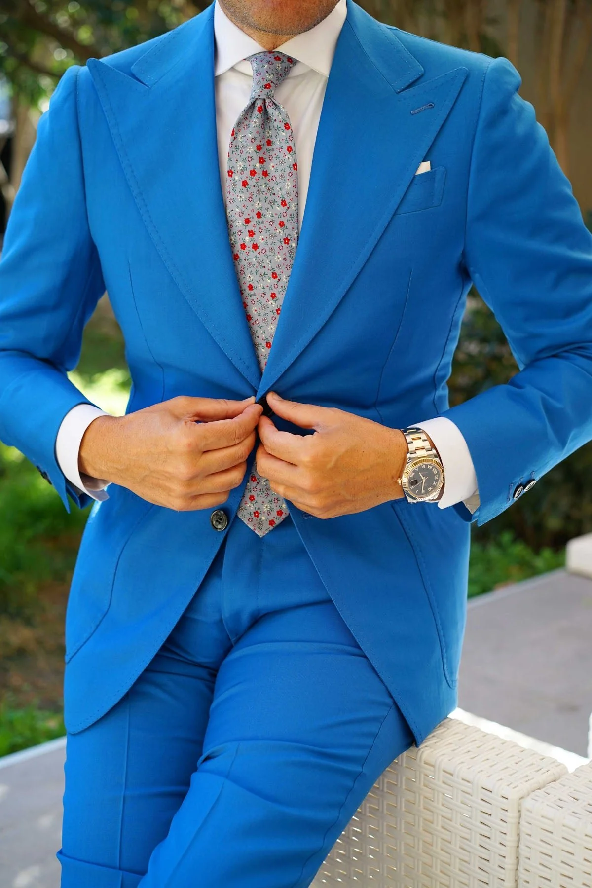 Crimson Rose Steel-Blue Floral Necktie - Image 11