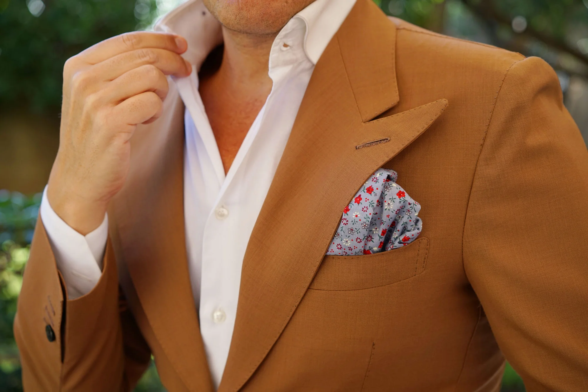 Crimson Rose Steel-Blue Floral Pocket Square - Image 6