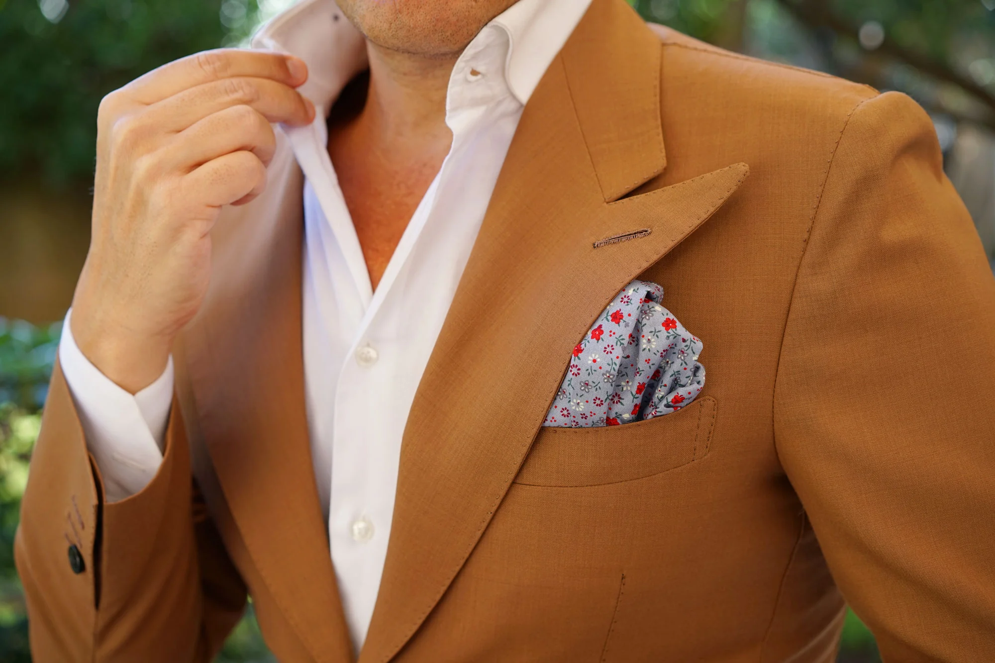 Crimson Rose Steel-Blue Floral Pocket Square - Image 8