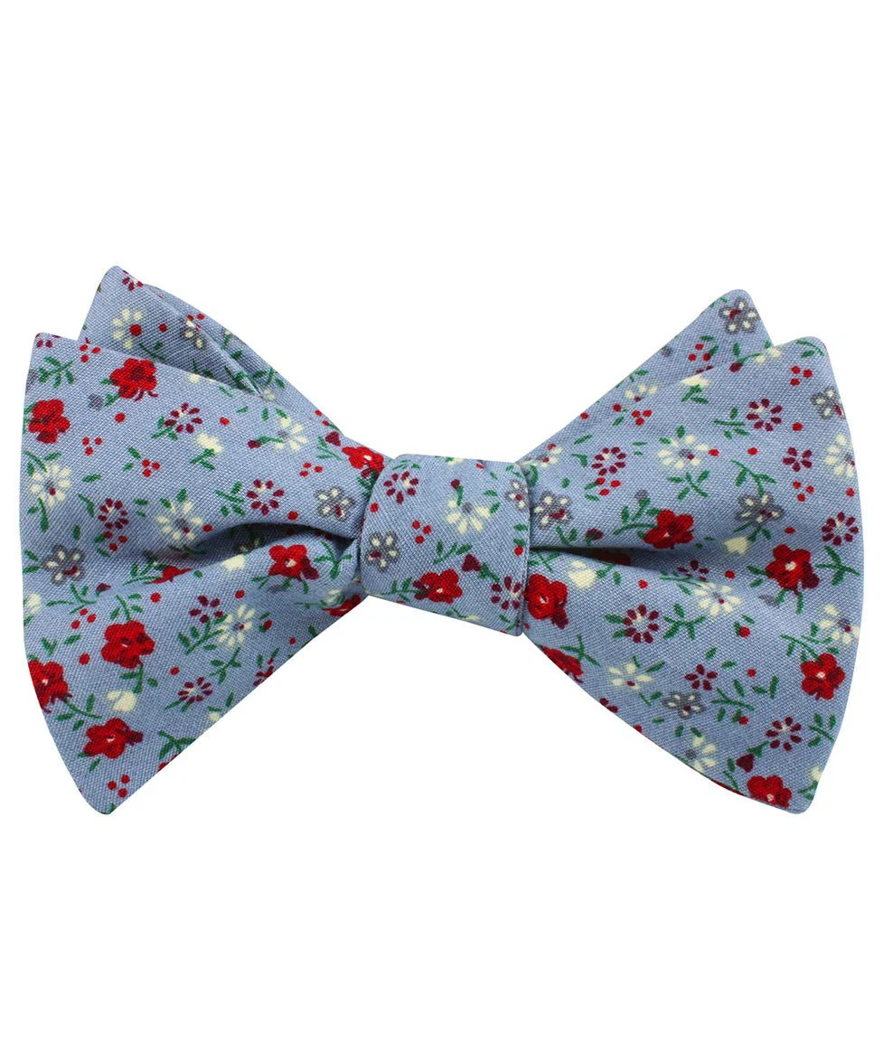 Crimson Rose Steel-Blue Floral Self Bow Tie - Image 2