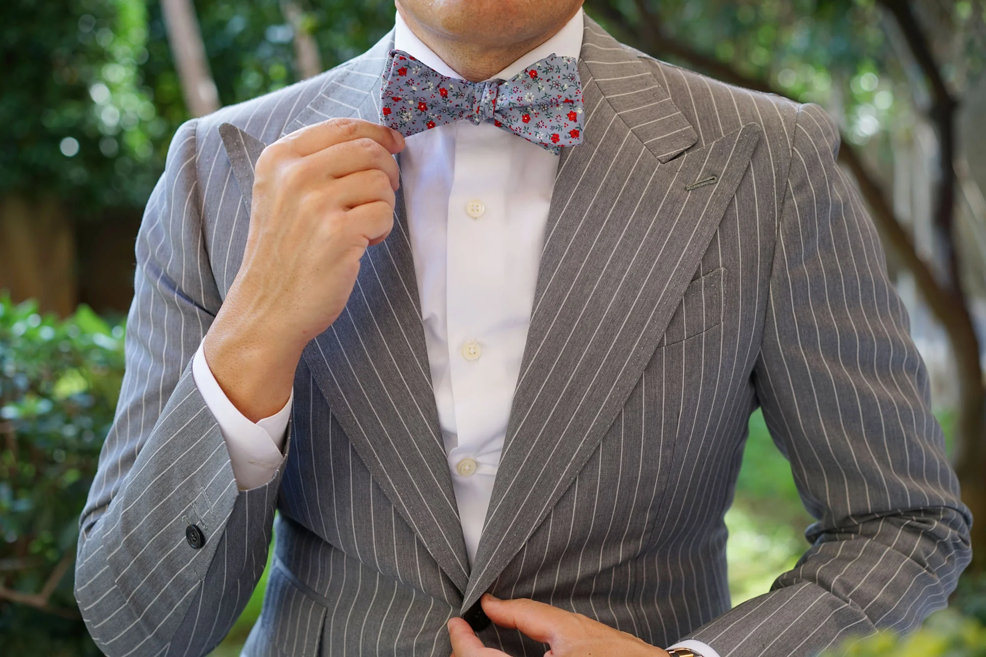 Crimson Rose Steel-Blue Floral Self Bow Tie - Image 6