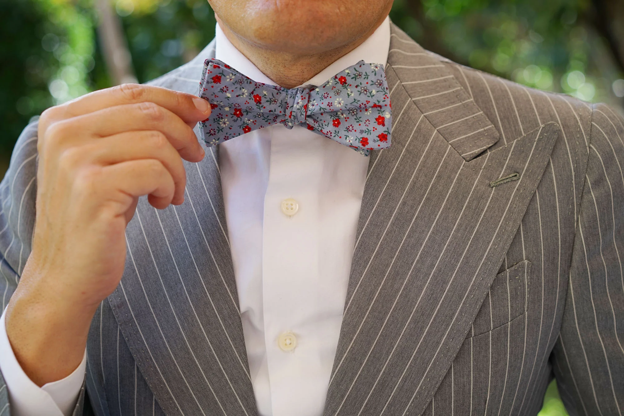 Crimson Rose Steel-Blue Floral Self Bow Tie - Image 7